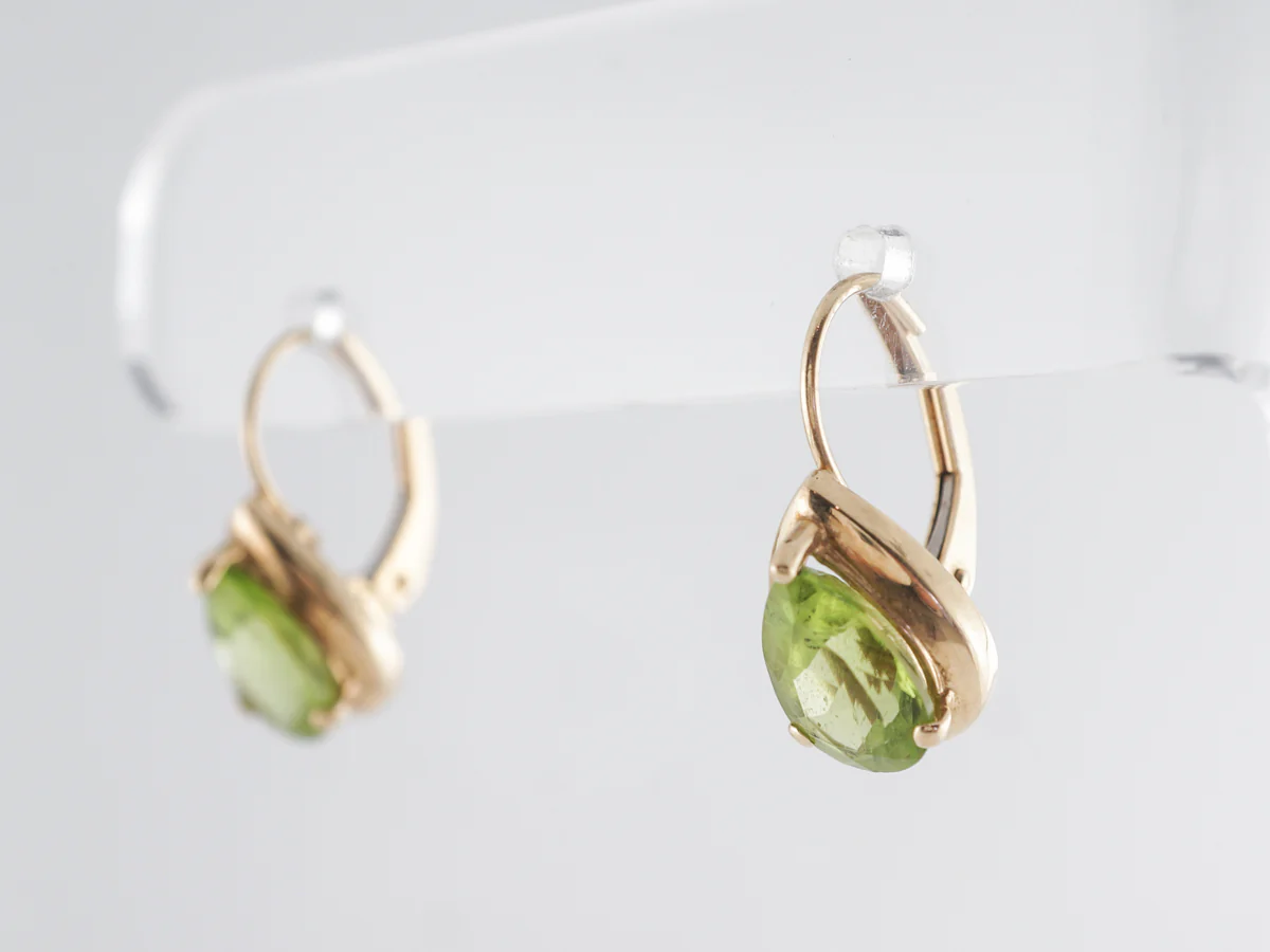 Pear Shaped Peridot Earrings in 14k Yellow Gold - Image 3