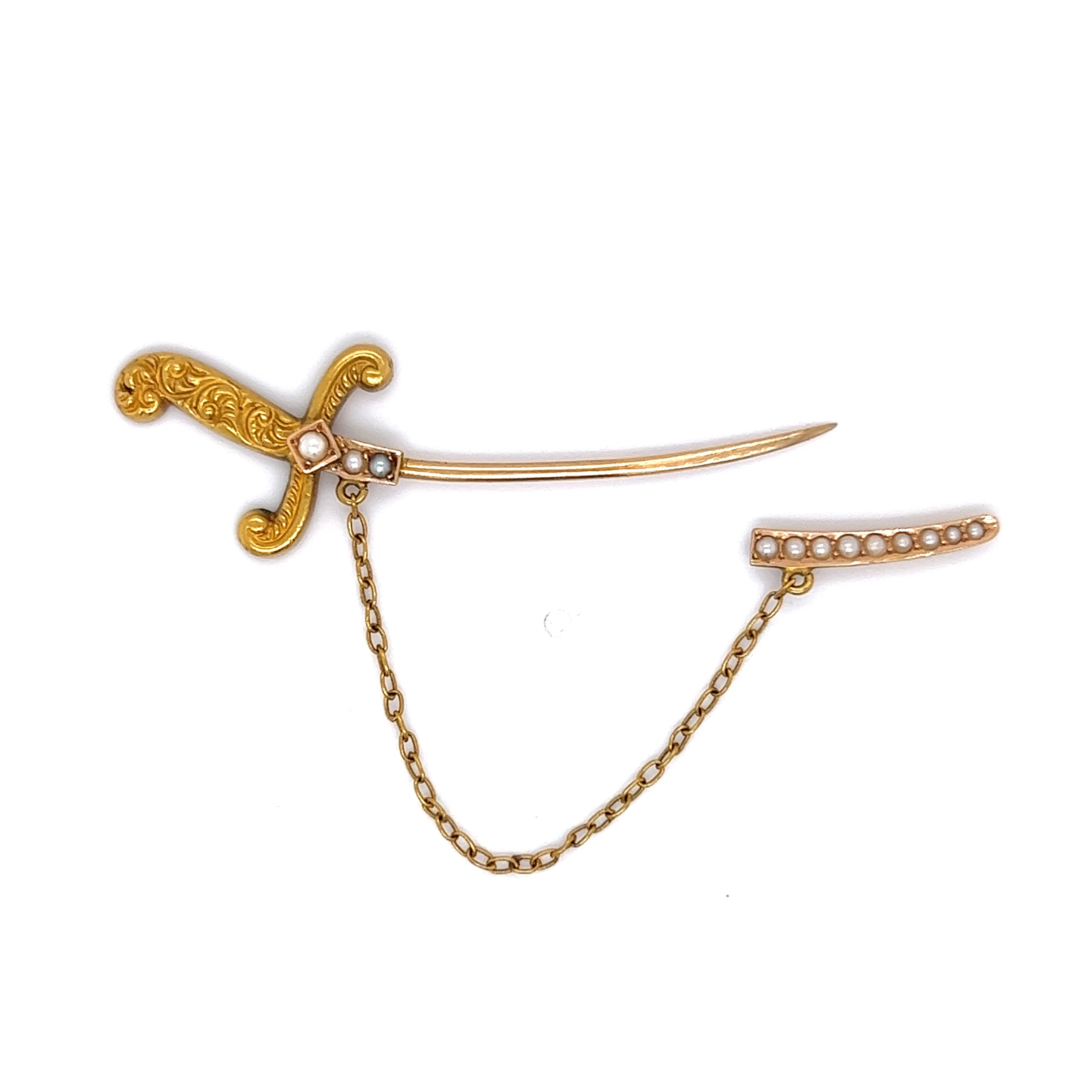Vintage Victorian Sword Brooch in 14k Yellow Gold - Image 2