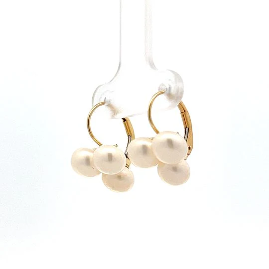 Pearl Cluster Dangle Earrings in 14k Yellow Gold - Image 2