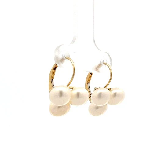 Pearl Cluster Dangle Earrings in 14k Yellow Gold - Image 3