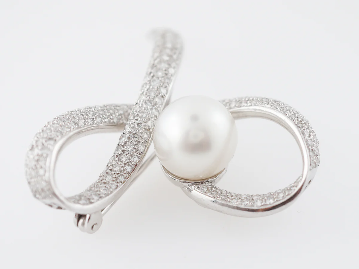 RTV 7.27.21 Pearl & Diamond Brooch in 18k White Gold - Image 2