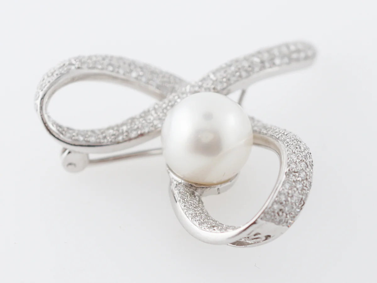RTV 7.27.21 Pearl & Diamond Brooch in 18k White Gold - Image 3