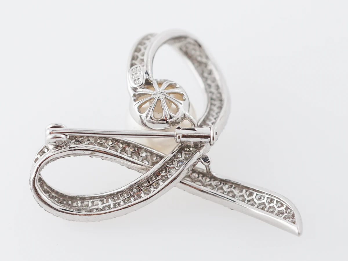 RTV 7.27.21 Pearl & Diamond Brooch in 18k White Gold - Image 4