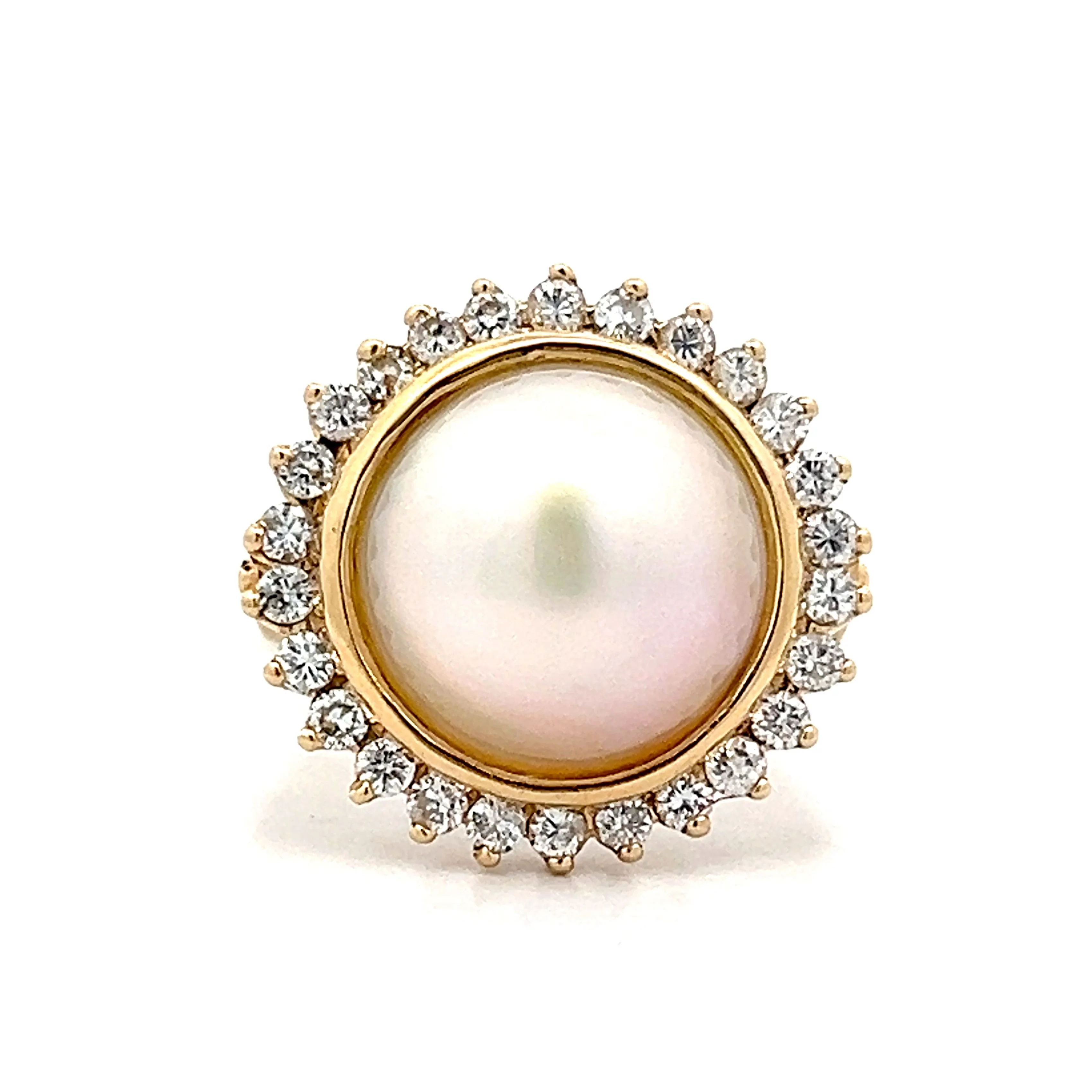 Pearl & Diamond Cocktail Ring in 14k Yellow Gold