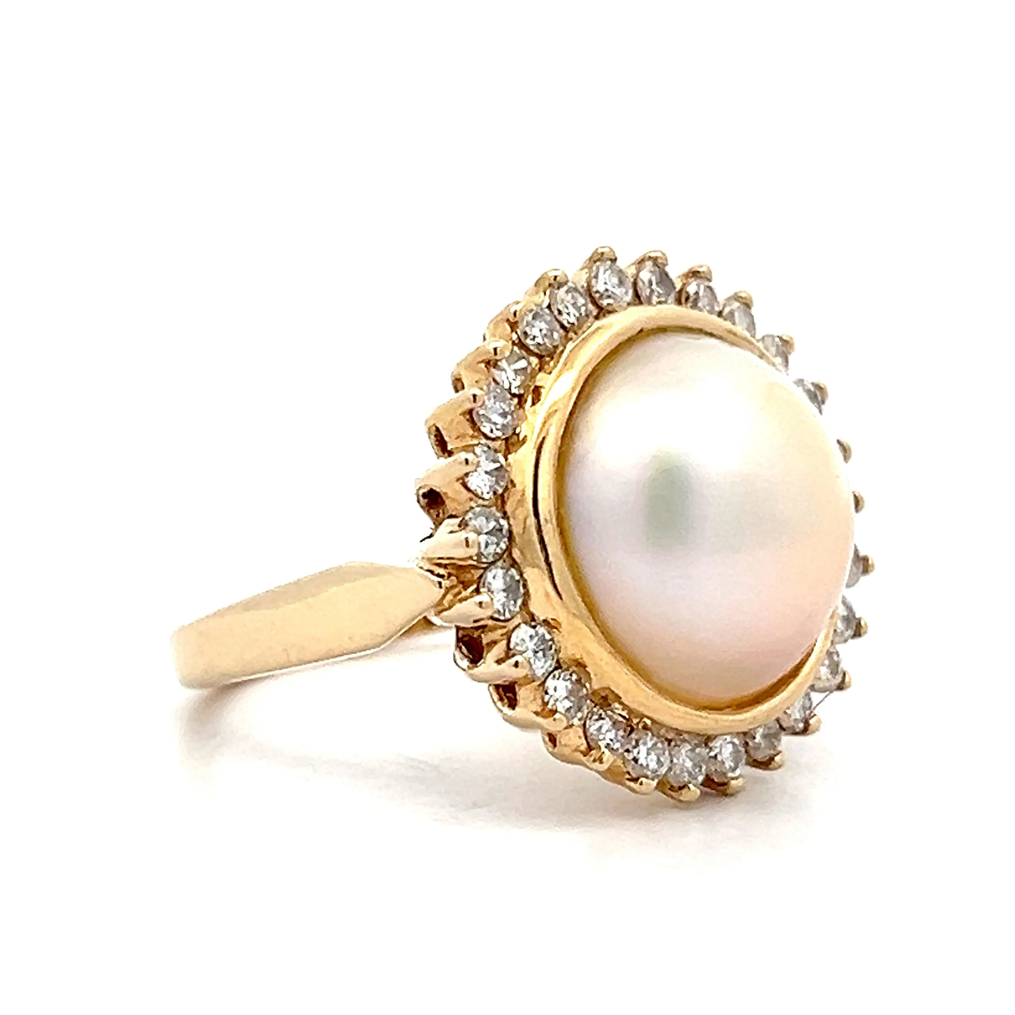 Pearl & Diamond Cocktail Ring in 14k Yellow Gold - Image 3