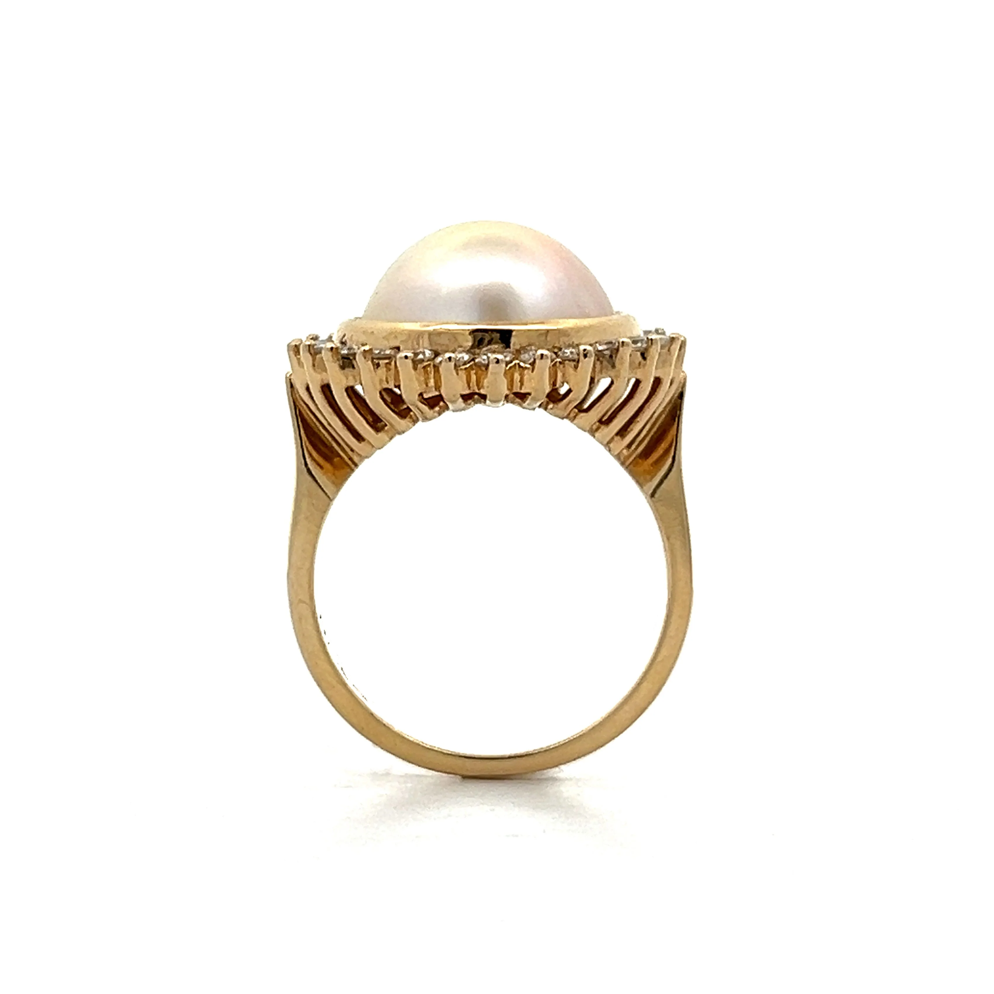 Pearl & Diamond Cocktail Ring in 14k Yellow Gold - Image 4