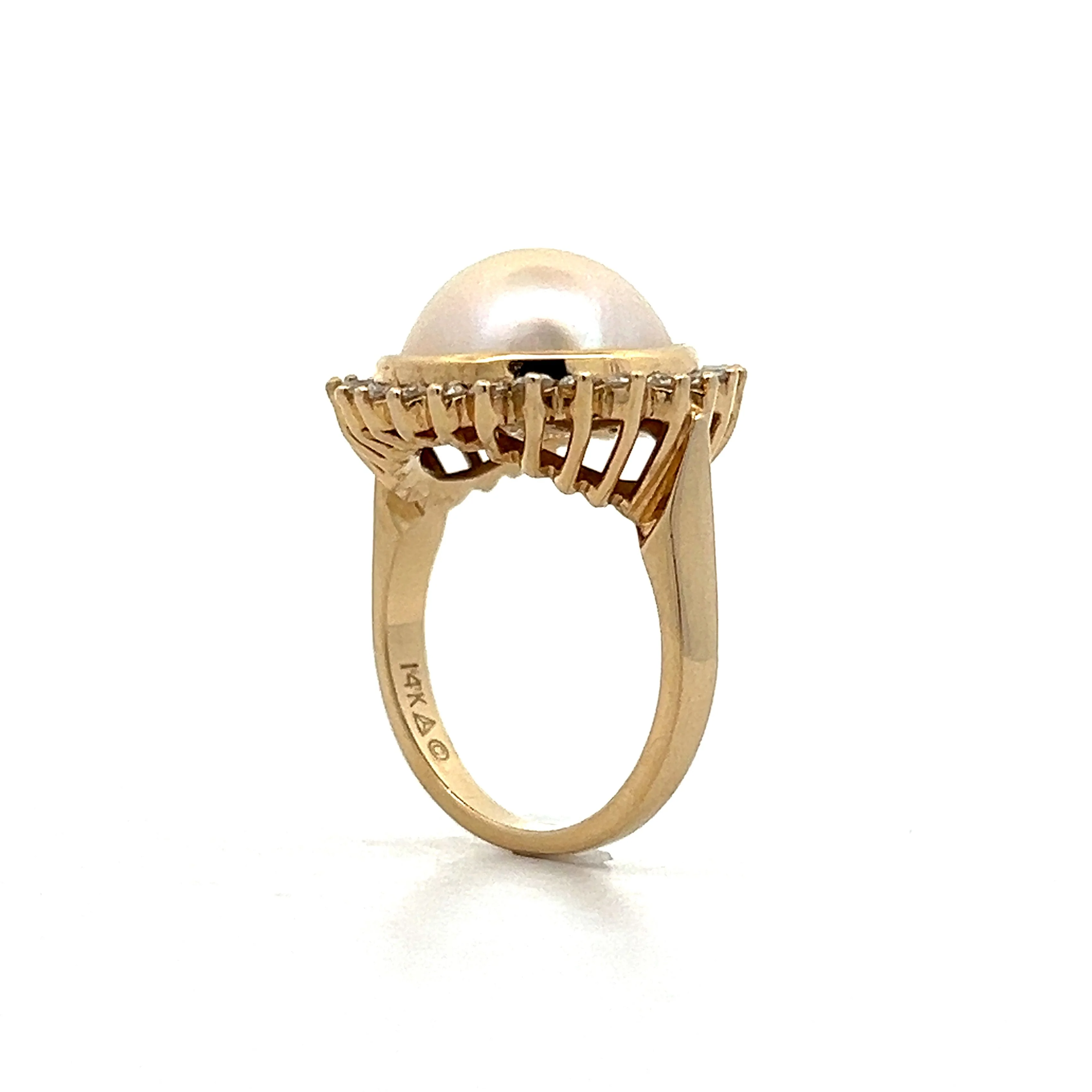 Pearl & Diamond Cocktail Ring in 14k Yellow Gold - Image 5