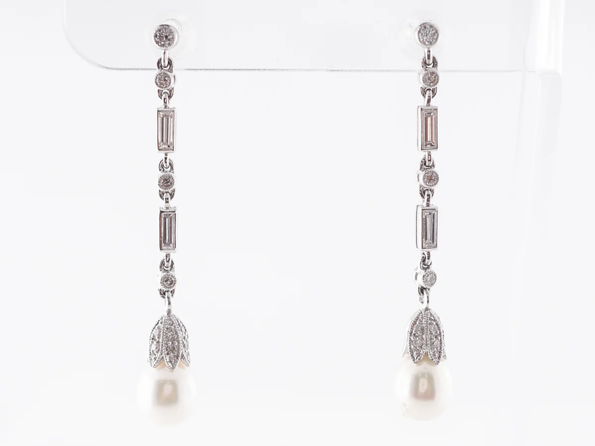 Pearl & Diamond Dangle Earrings in Platinum