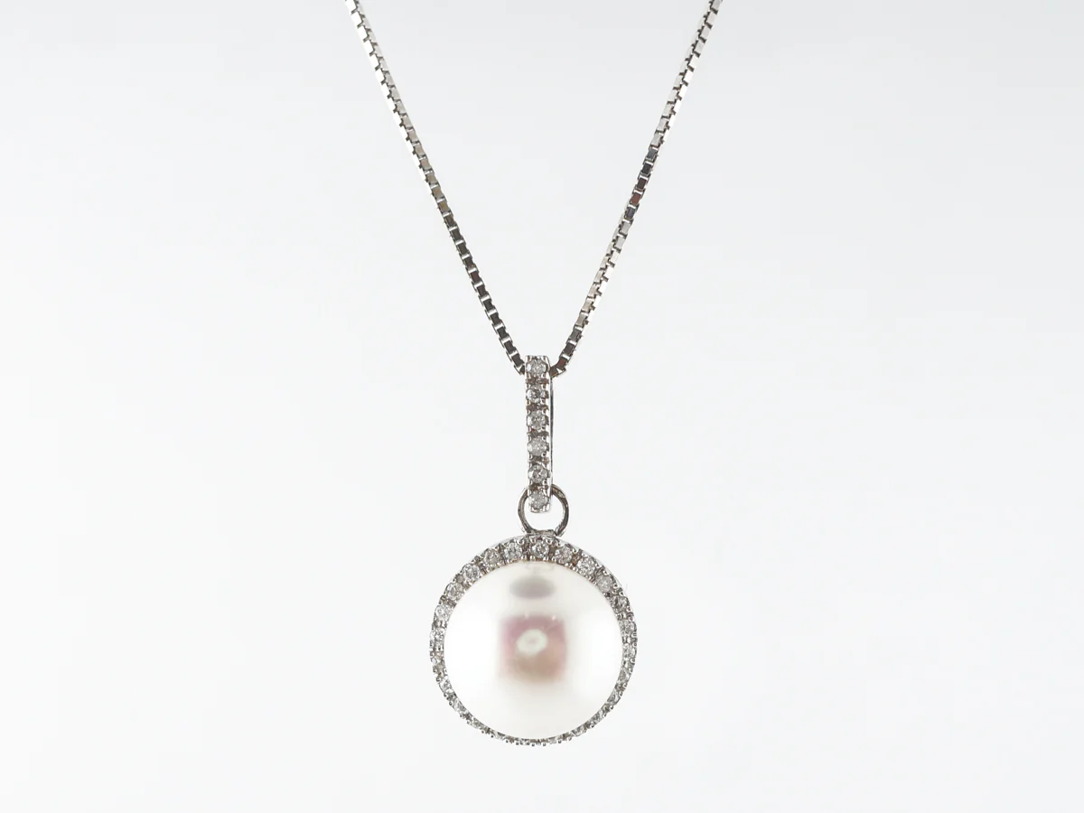 Pearl & Diamond Pave Pendant Necklace 14k