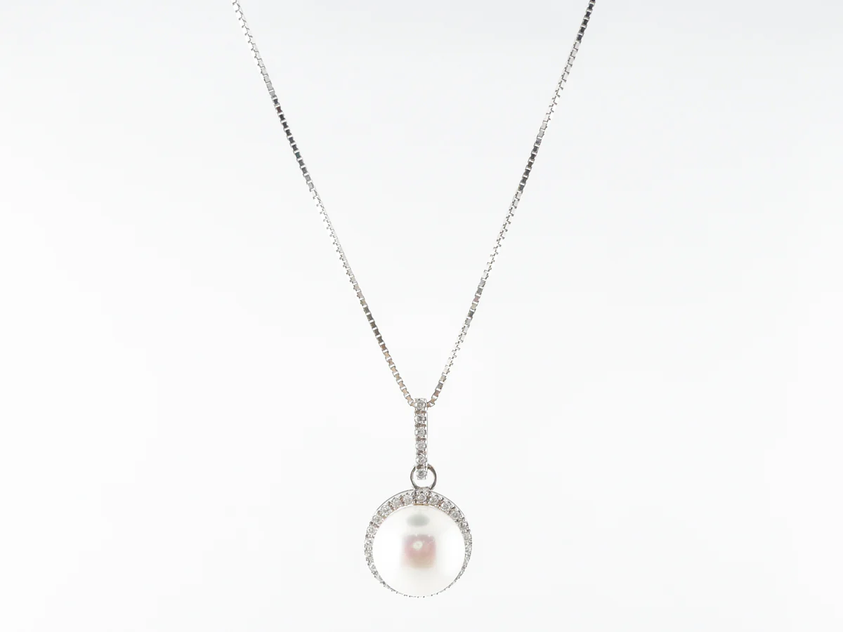 Pearl & Diamond Pave Pendant Necklace 14k - Image 3