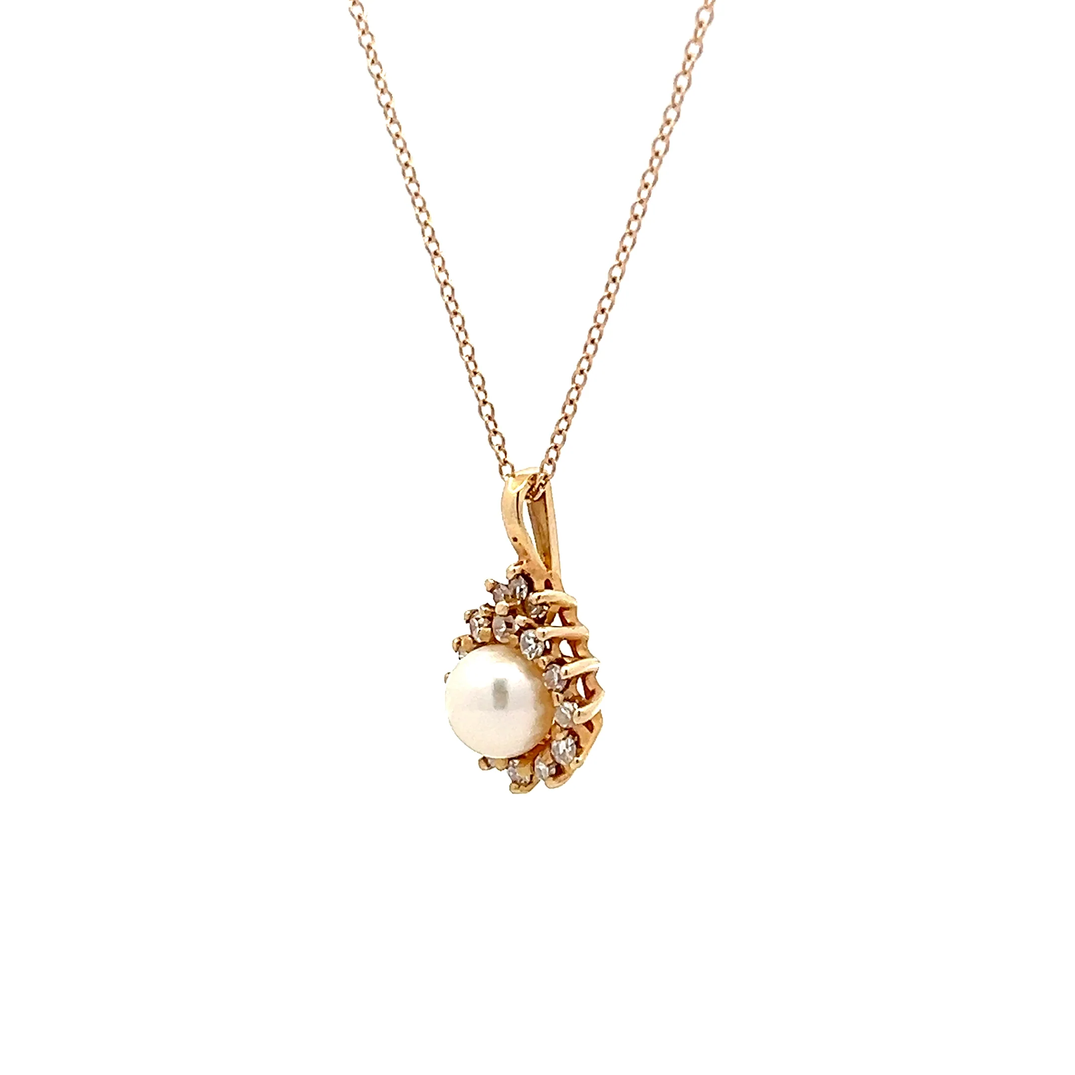 Pearl & Diamond Pendant Necklace in 14k Rose Gold - Image 2