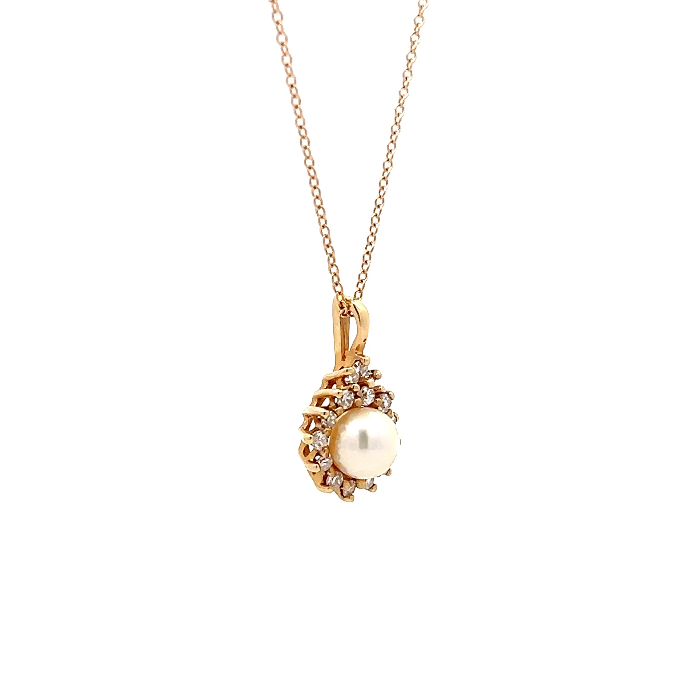 Pearl & Diamond Pendant Necklace in 14k Rose Gold - Image 3