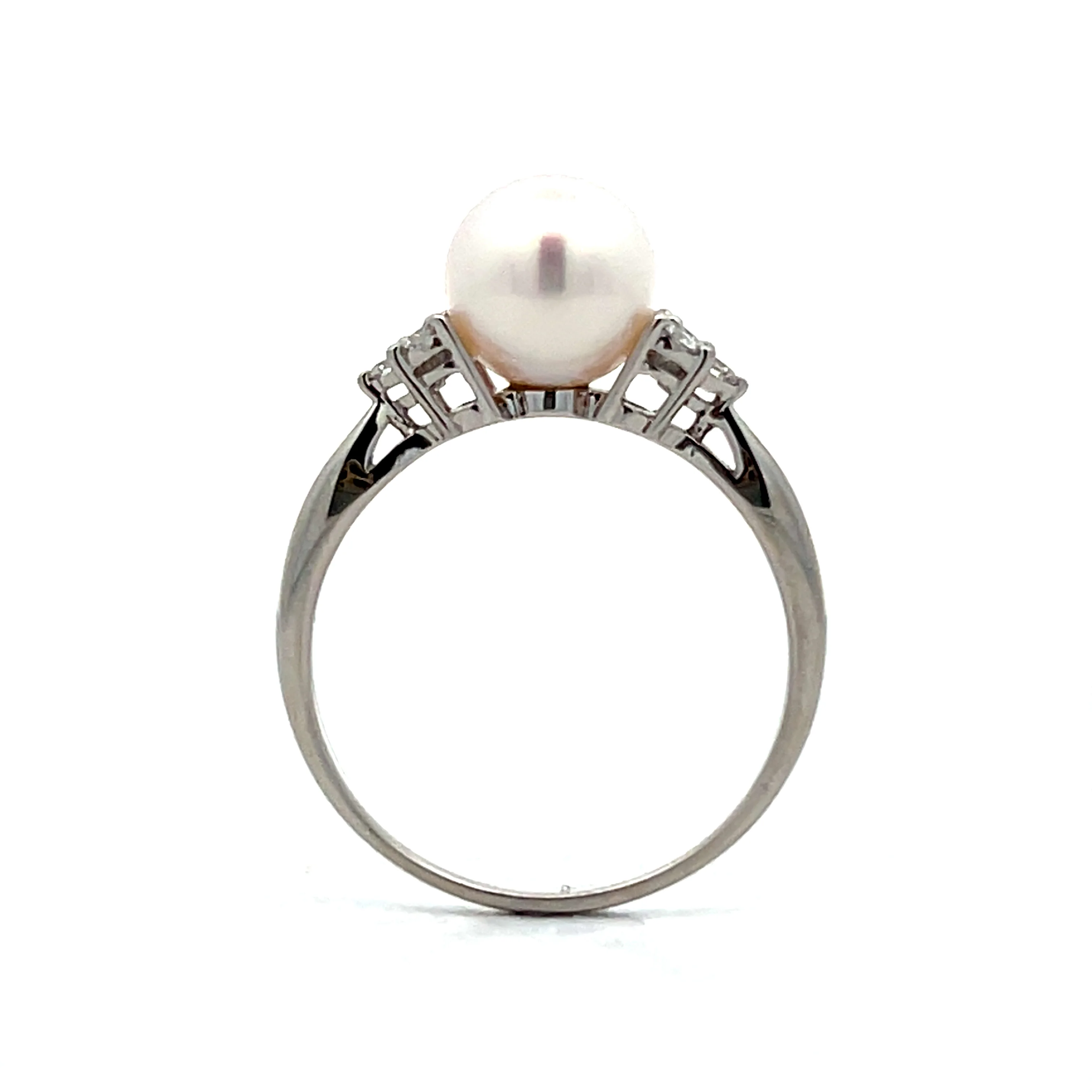 Pearl & Diamond Right Hand Ring in Platinum - Image 4