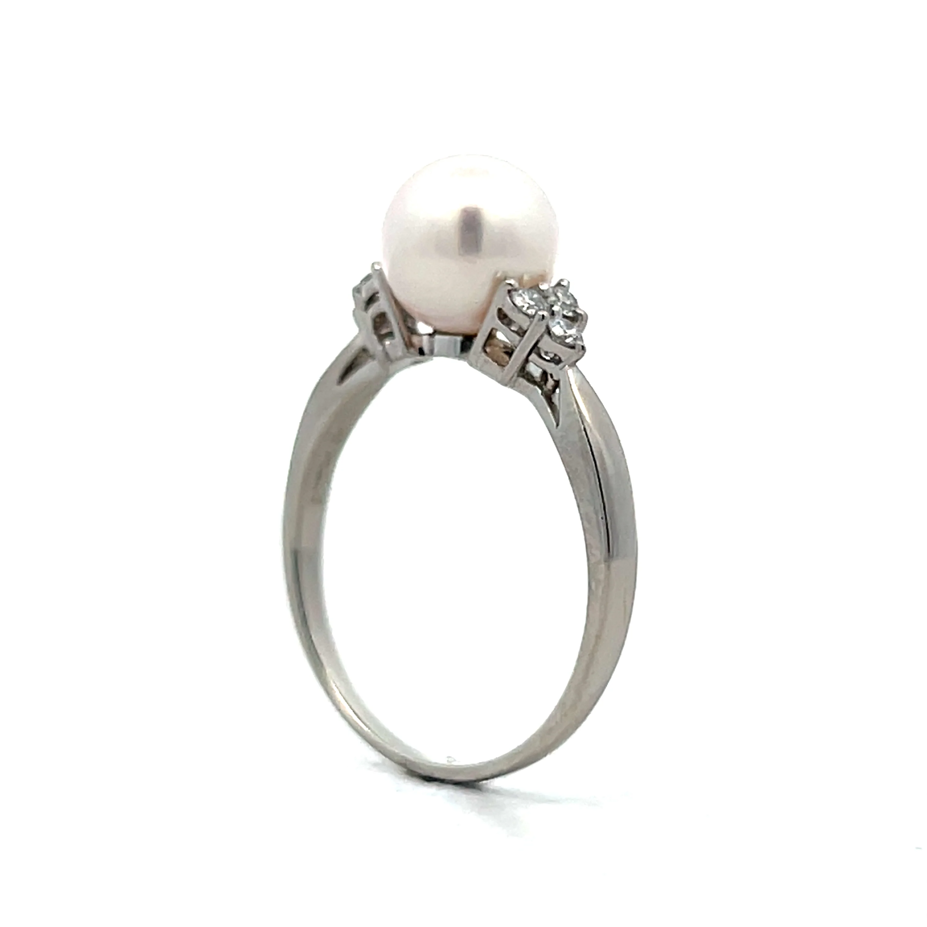 Pearl & Diamond Right Hand Ring in Platinum - Image 5