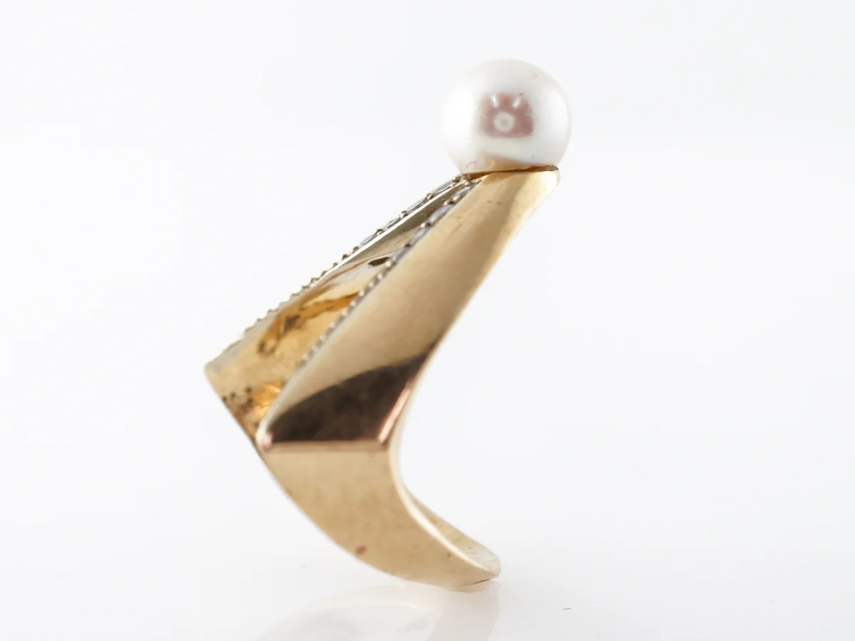 Pearl & Diamond Ring in Yellow Gold - Image 4