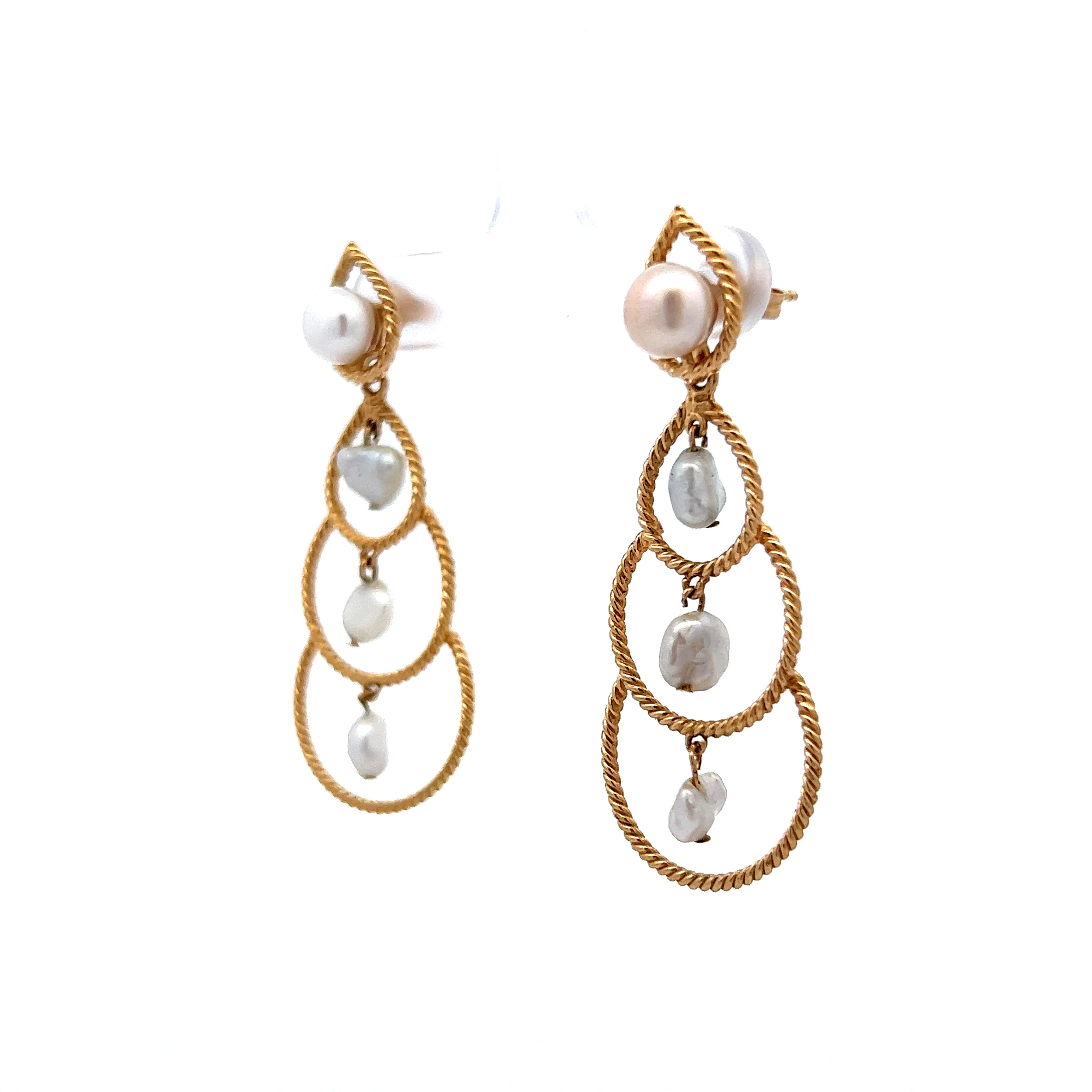Tiered Pearl Drop Earrings in 14k Yellow Gold - Image 2