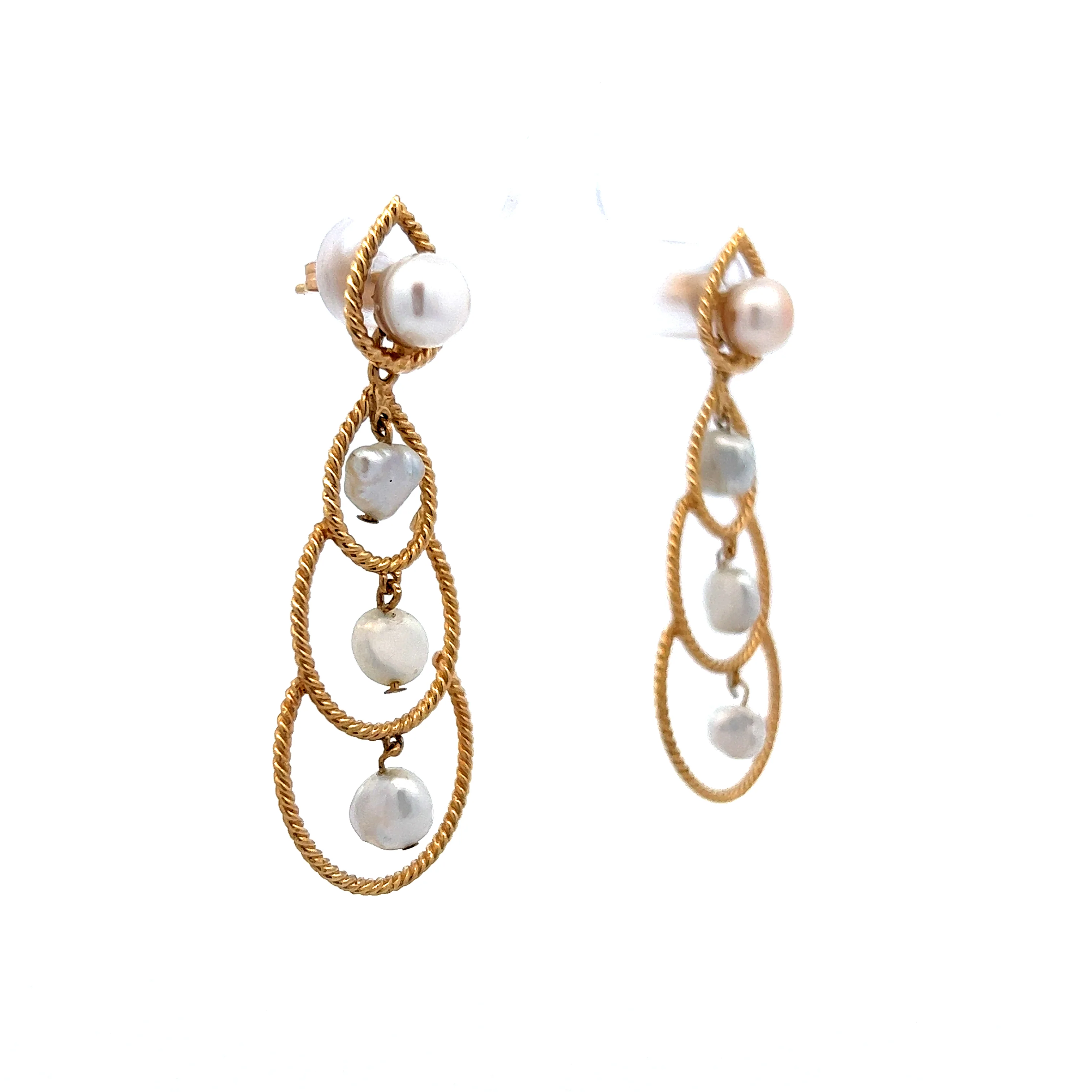 Tiered Pearl Drop Earrings in 14k Yellow Gold - Image 3