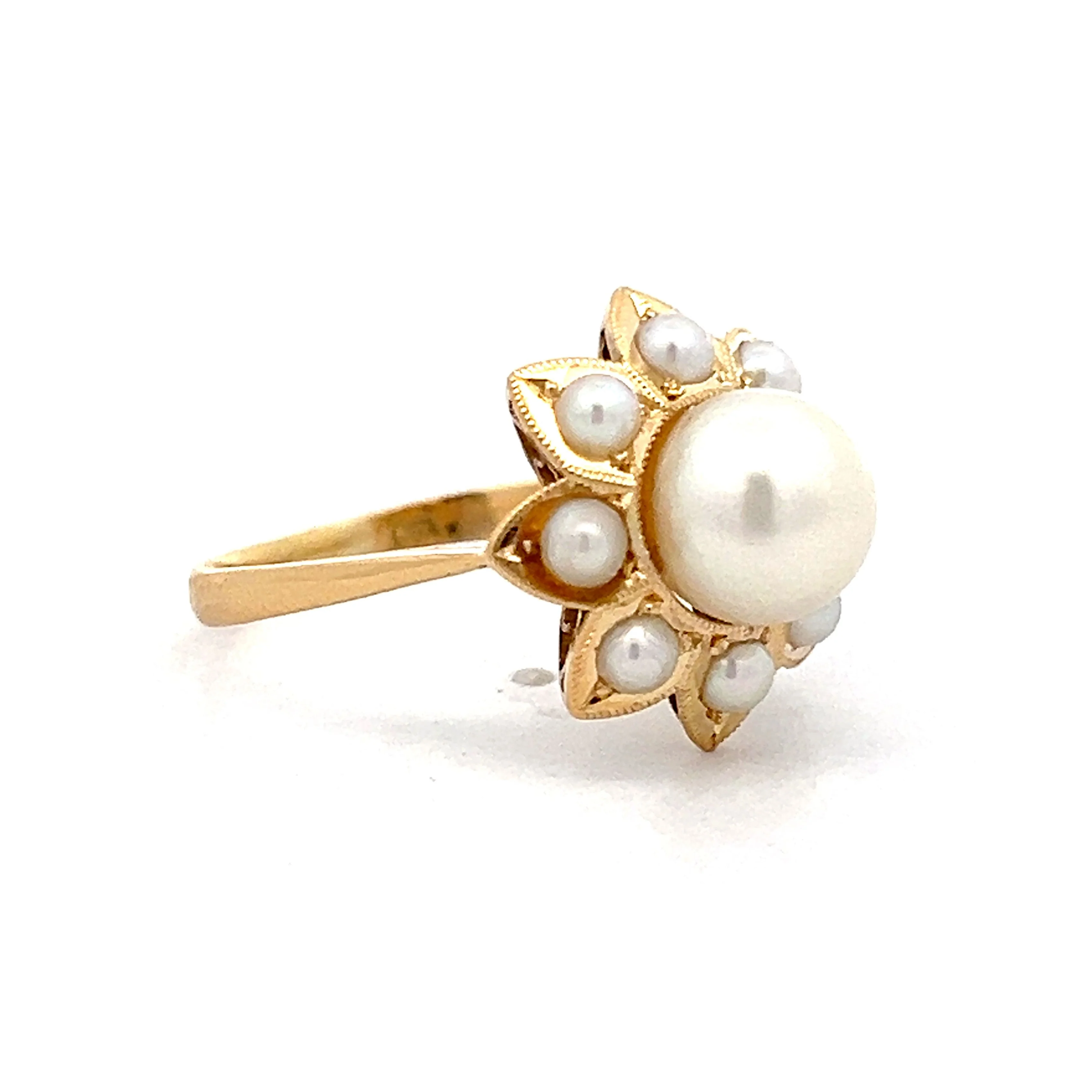 Pearl Floral Halo Cocktail Ring in 18k Yellow Gold - Image 3