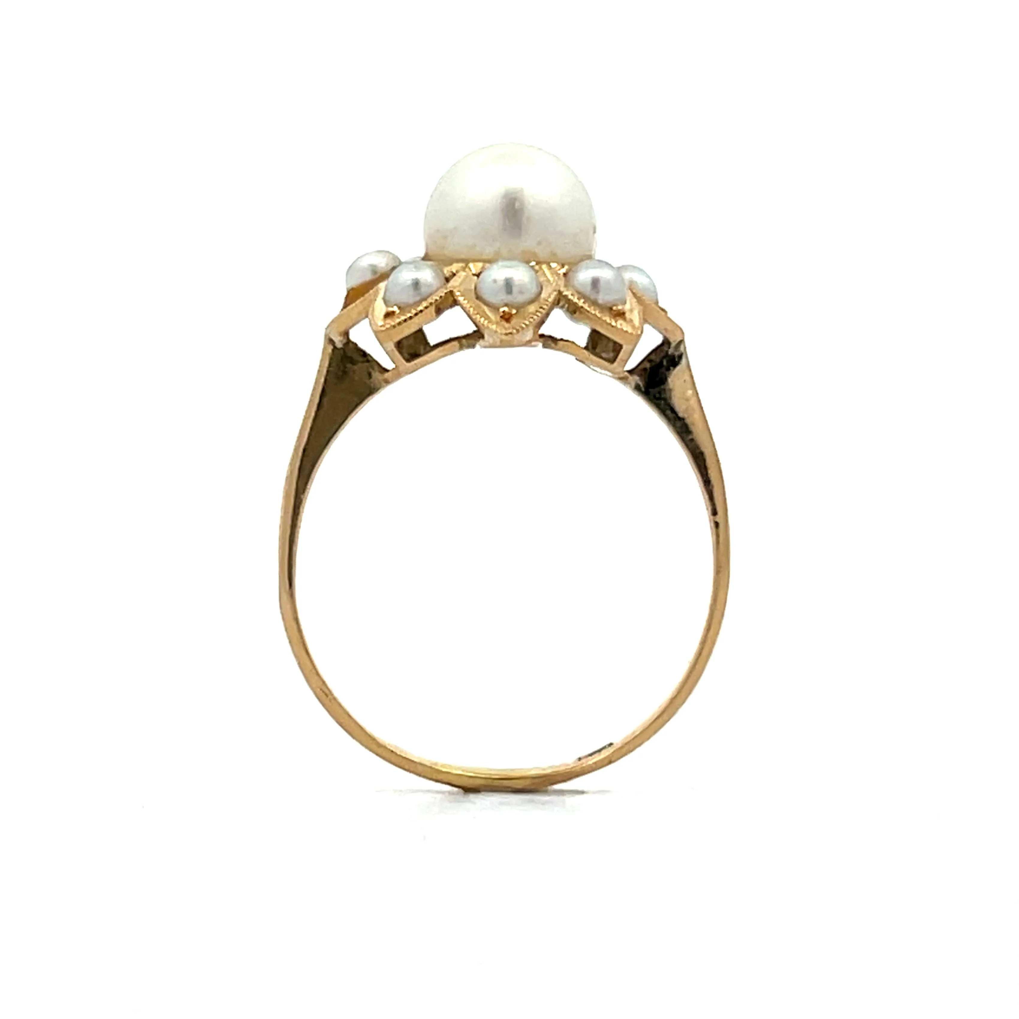 Pearl Floral Halo Cocktail Ring in 18k Yellow Gold - Image 4