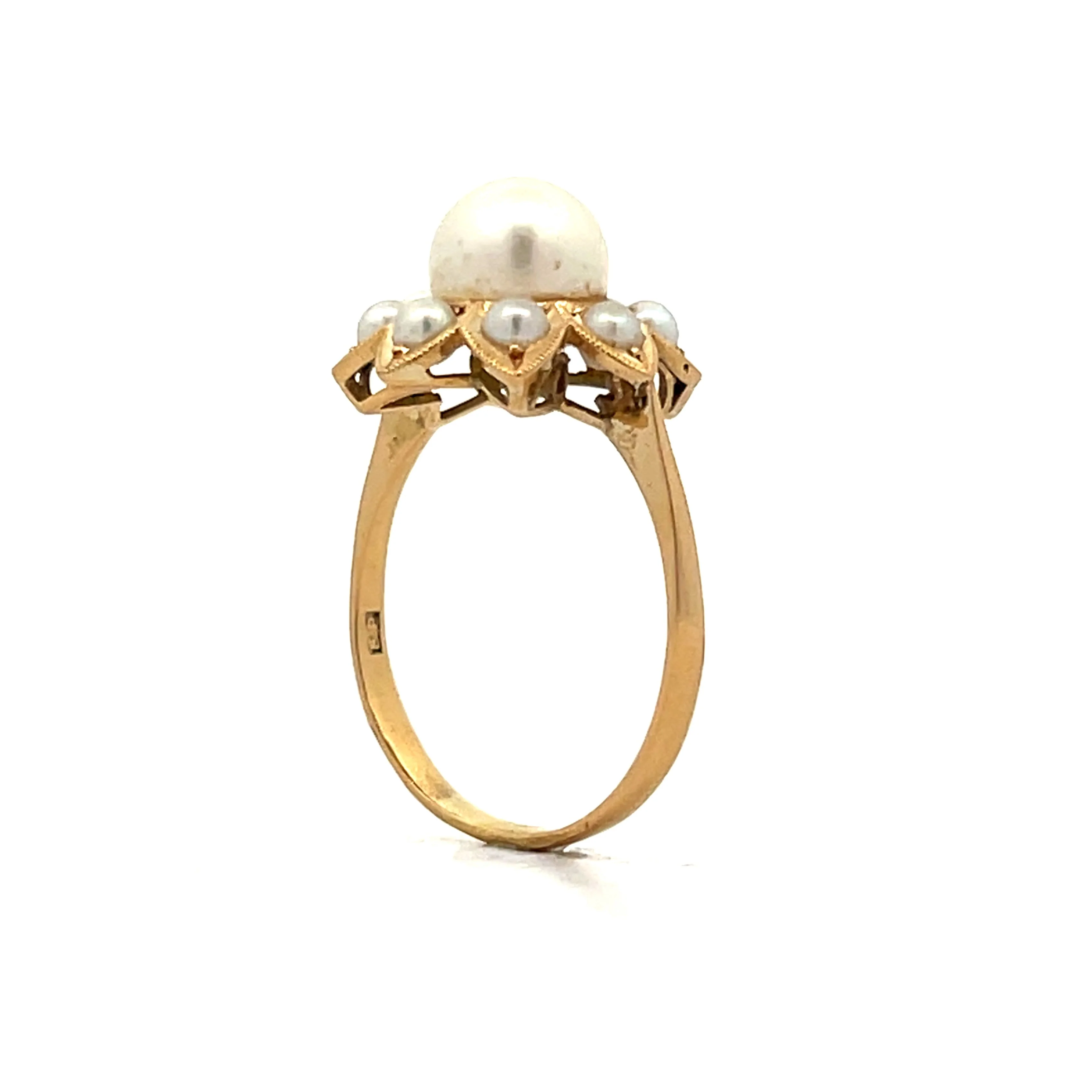 Pearl Floral Halo Cocktail Ring in 18k Yellow Gold - Image 5