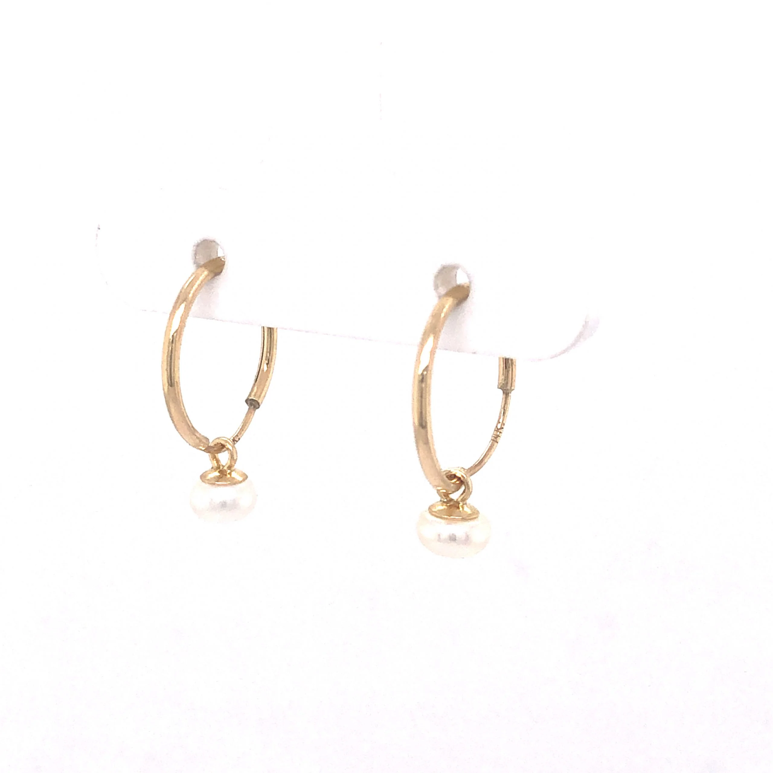 Pearl Hoop Earrings in 14k Yellow Gold - Image 2