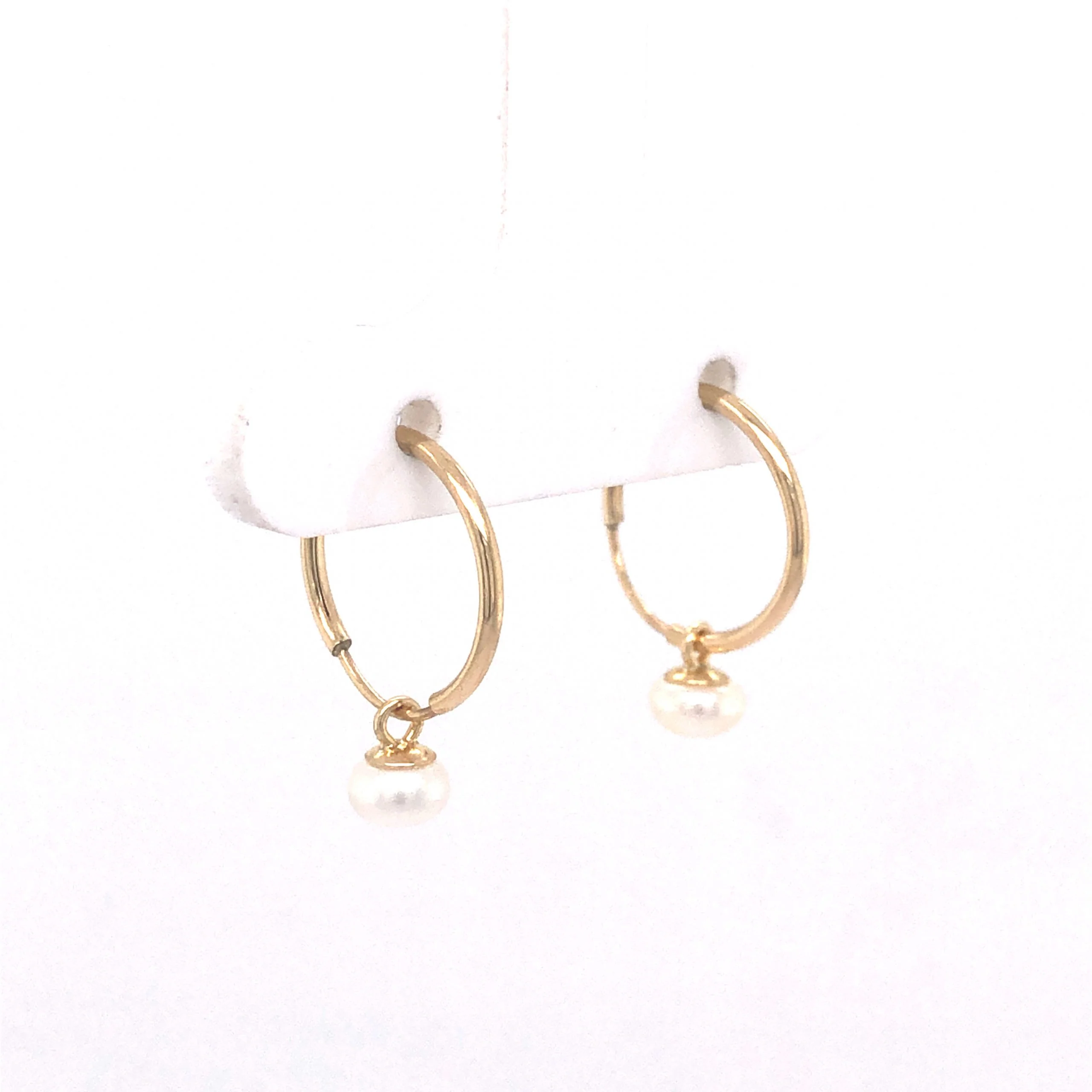 Pearl Hoop Earrings in 14k Yellow Gold - Image 3