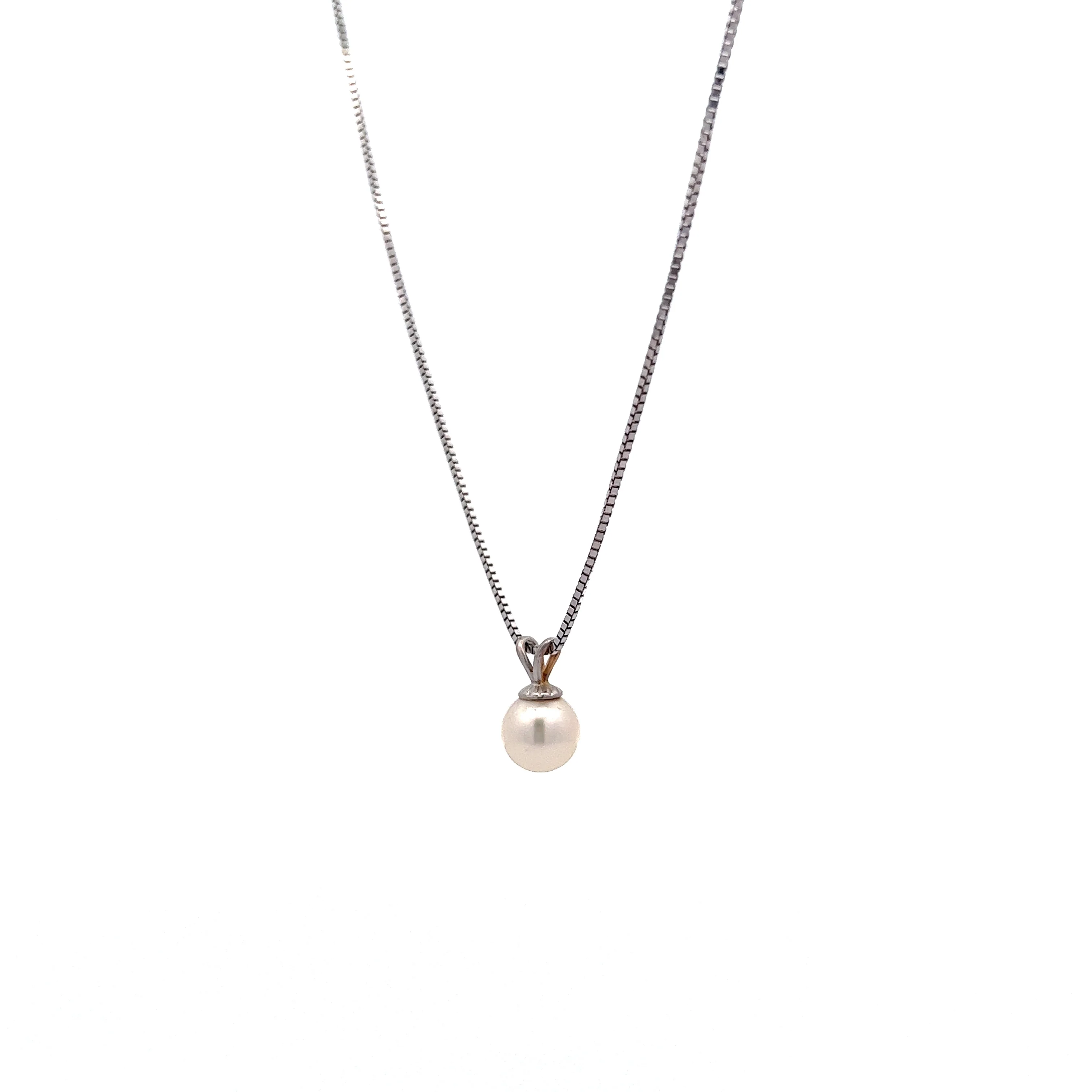 Single Pearl Drop Pendant Necklace in 14K White Gold - Image 2
