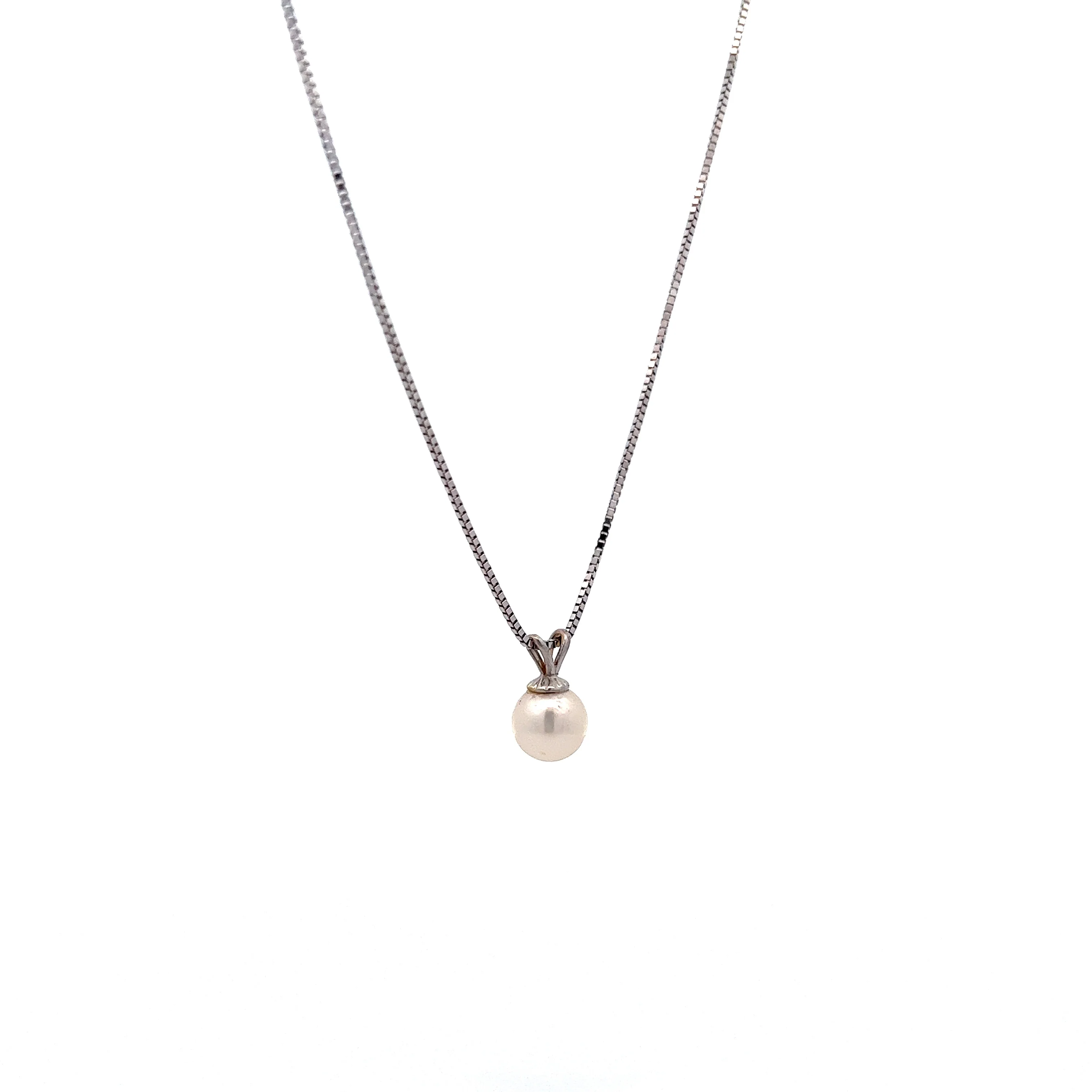 Single Pearl Drop Pendant Necklace in 14K White Gold - Image 3