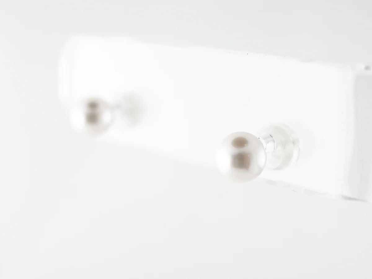 Pearl Stud Earrings in 14k White Gold - Image 2
