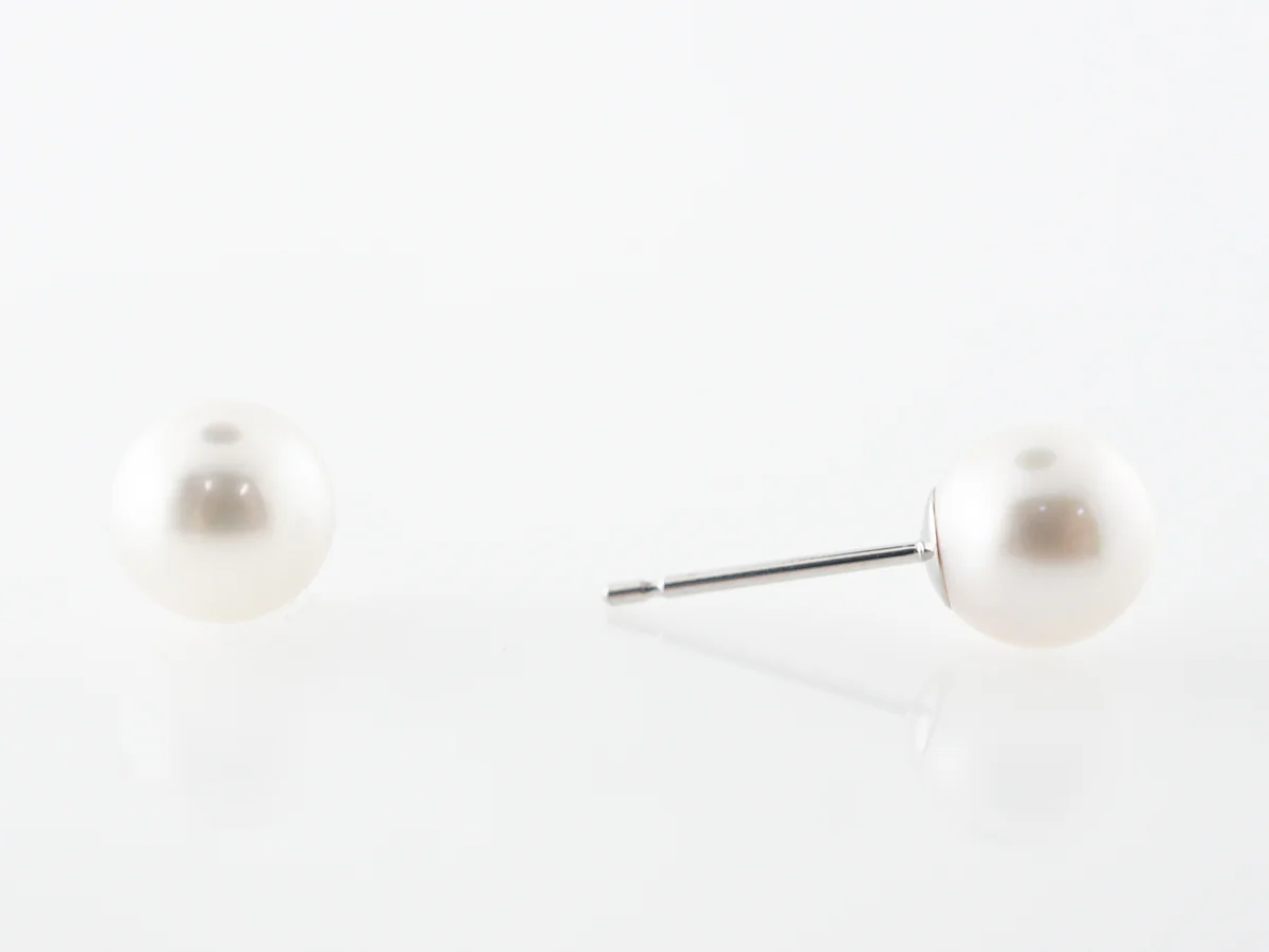 Pearl Stud Earrings in 14k White Gold - Image 4