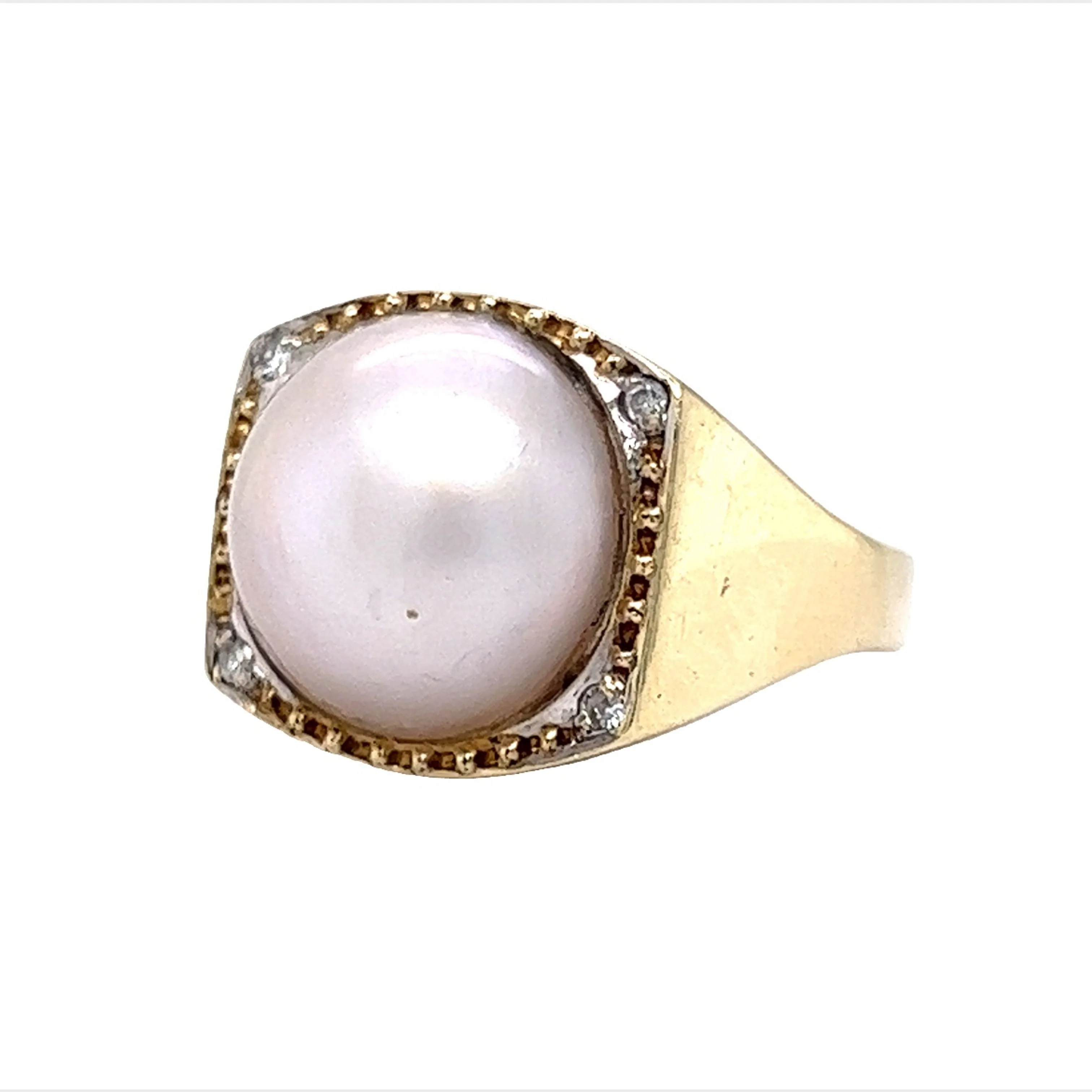 Pearl w/ Round Brilliant Diamond Cocktail Ring Yellow Gold - Image 2
