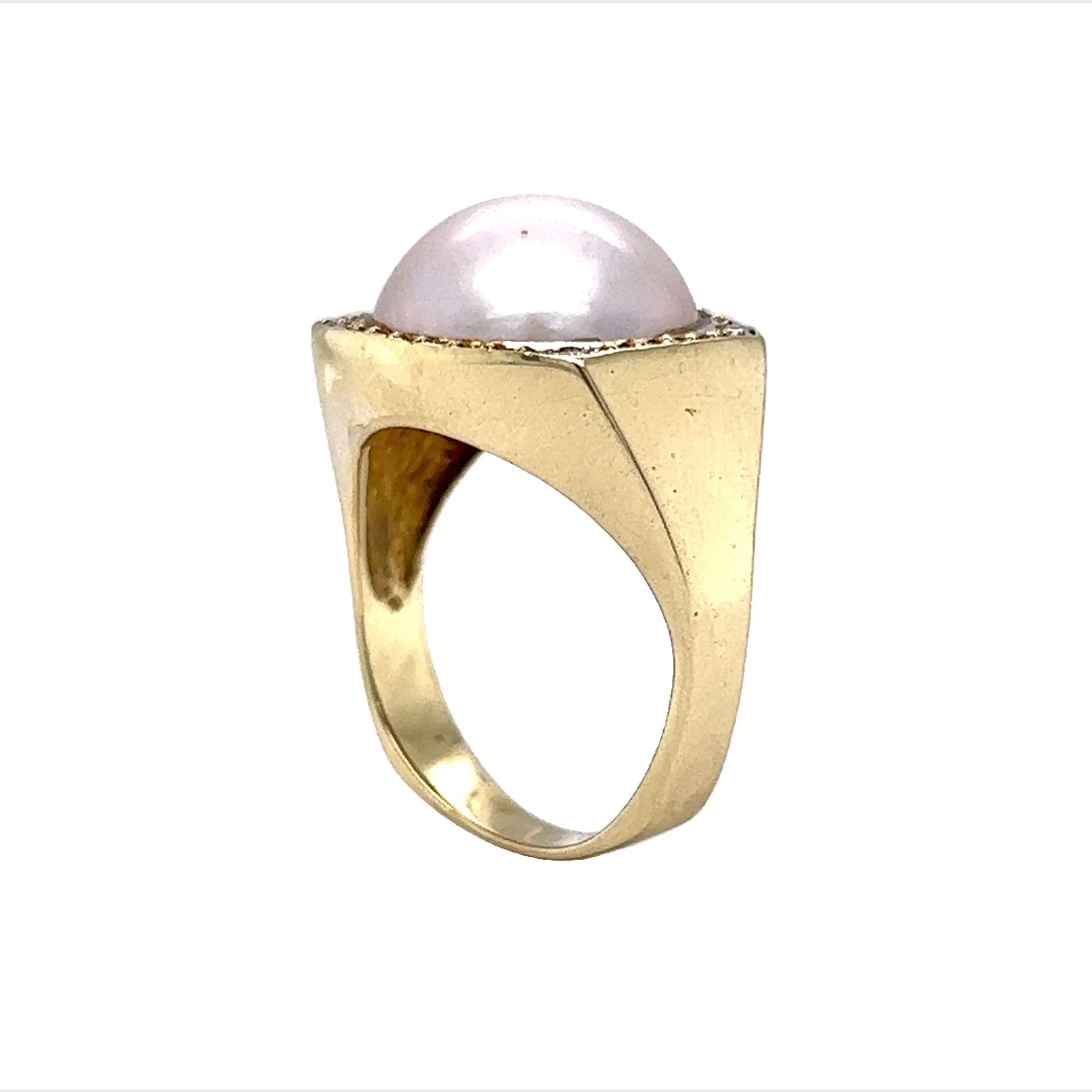 Pearl w/ Round Brilliant Diamond Cocktail Ring Yellow Gold - Image 4