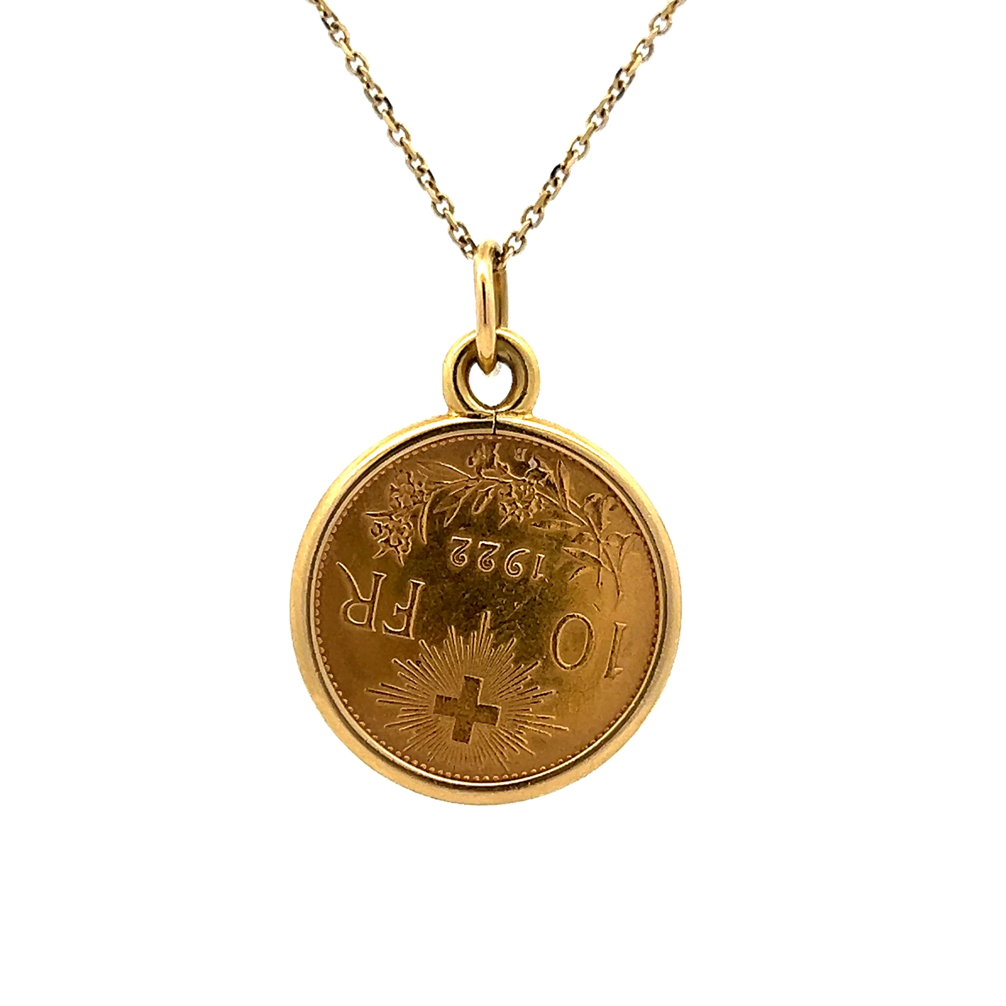Swiss Franc Pendant Necklace in 14k Yellow Gold - Image 2