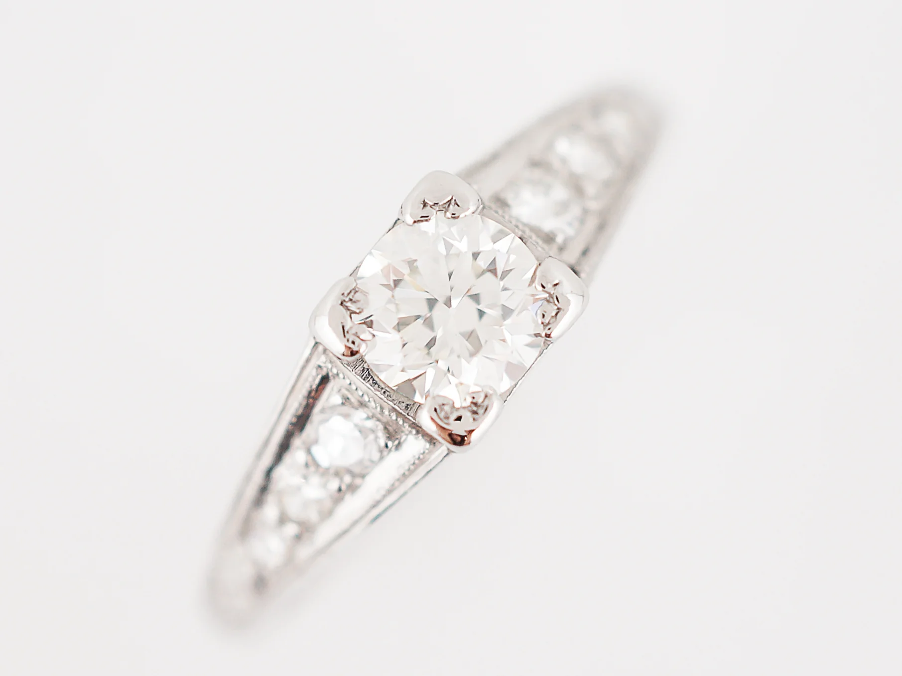 Perfect Art Deco Diamond Engagement Ring in Platinum - Image 4