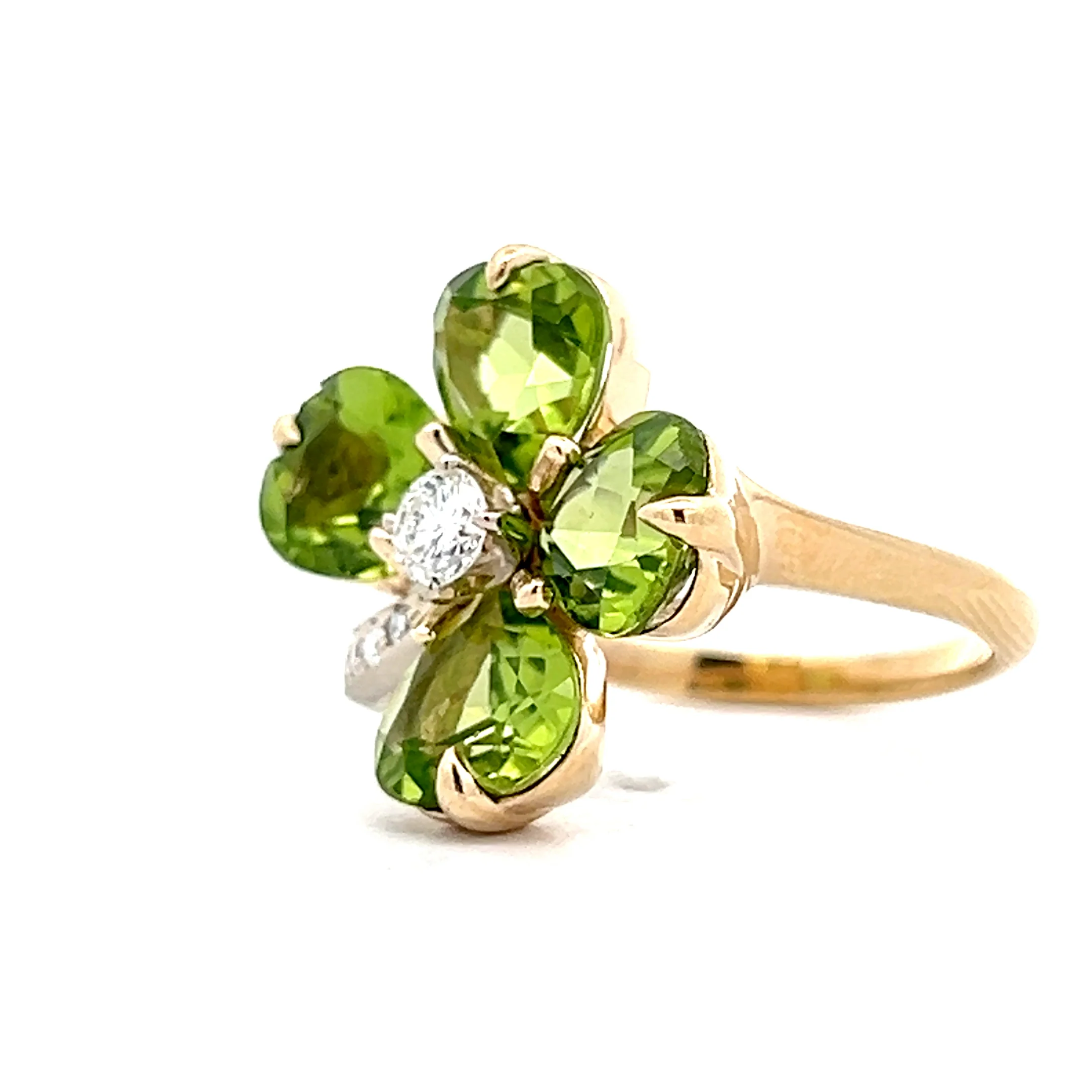 Peridot & Diamond Clover Cocktail Ring in 14k - Image 2