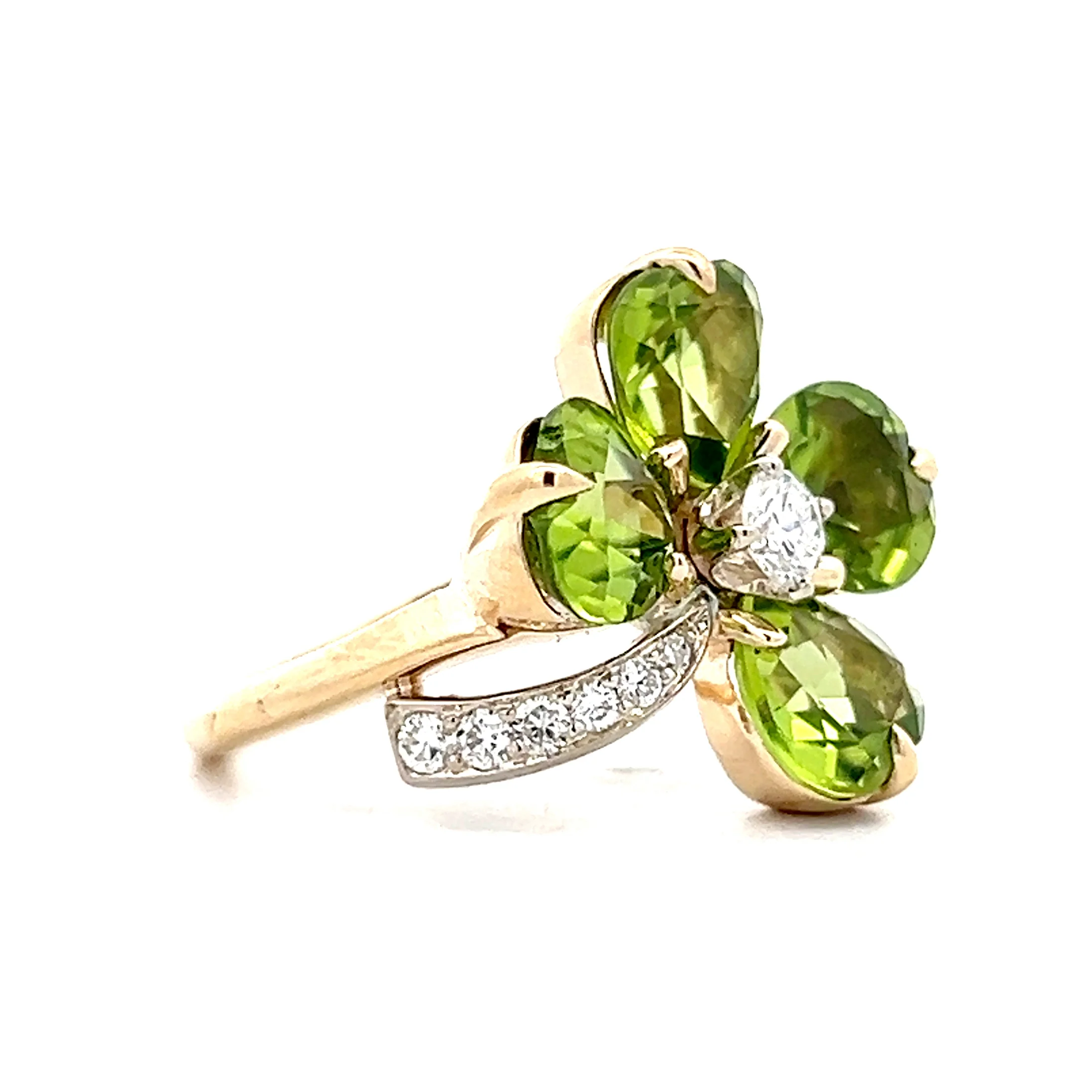Peridot & Diamond Clover Cocktail Ring in 14k - Image 3