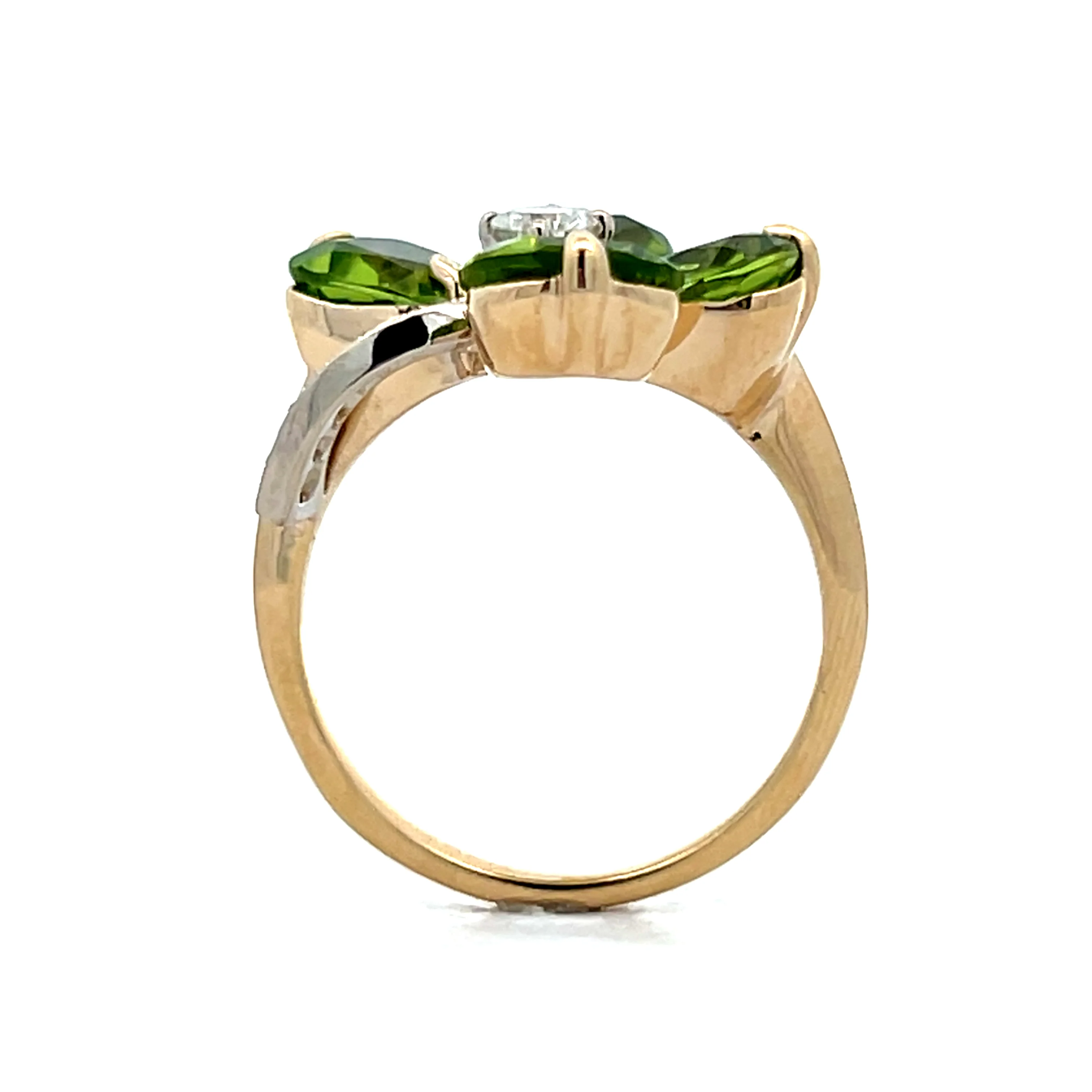 Peridot & Diamond Clover Cocktail Ring in 14k - Image 4