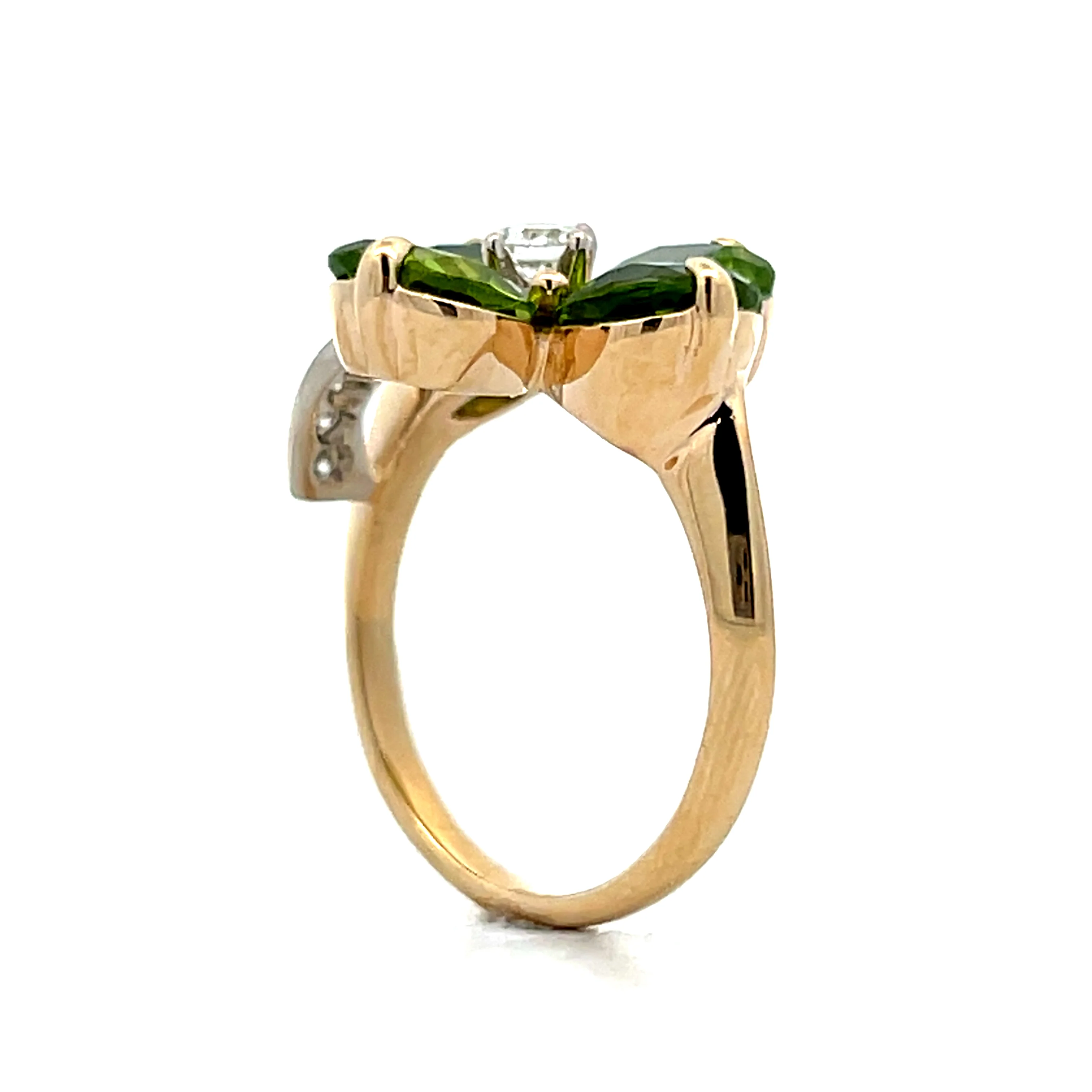 Peridot & Diamond Clover Cocktail Ring in 14k - Image 5