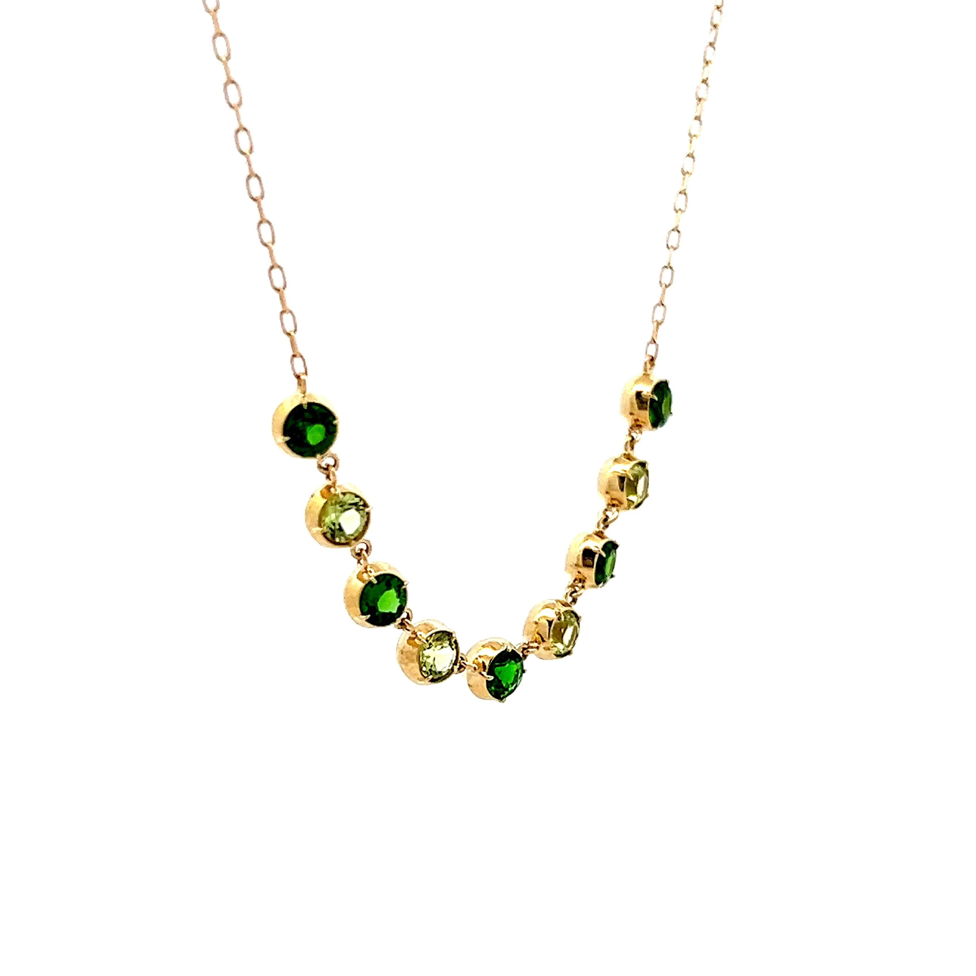 Peridot & Tsavorite Garnet Necklace in 14k Yellow Gold - Image 3