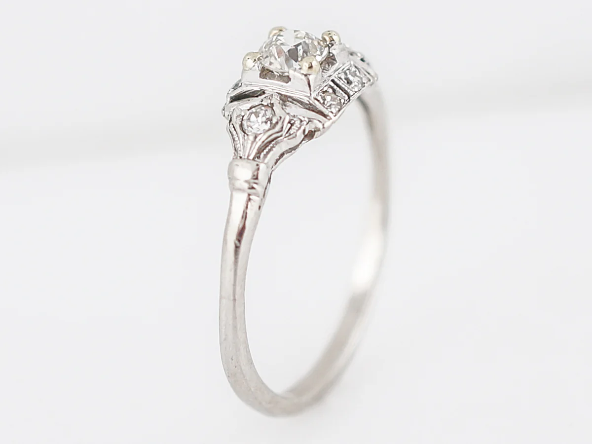 Petit Old European Cut Diamond Engagement Ring in Platinum - Image 4