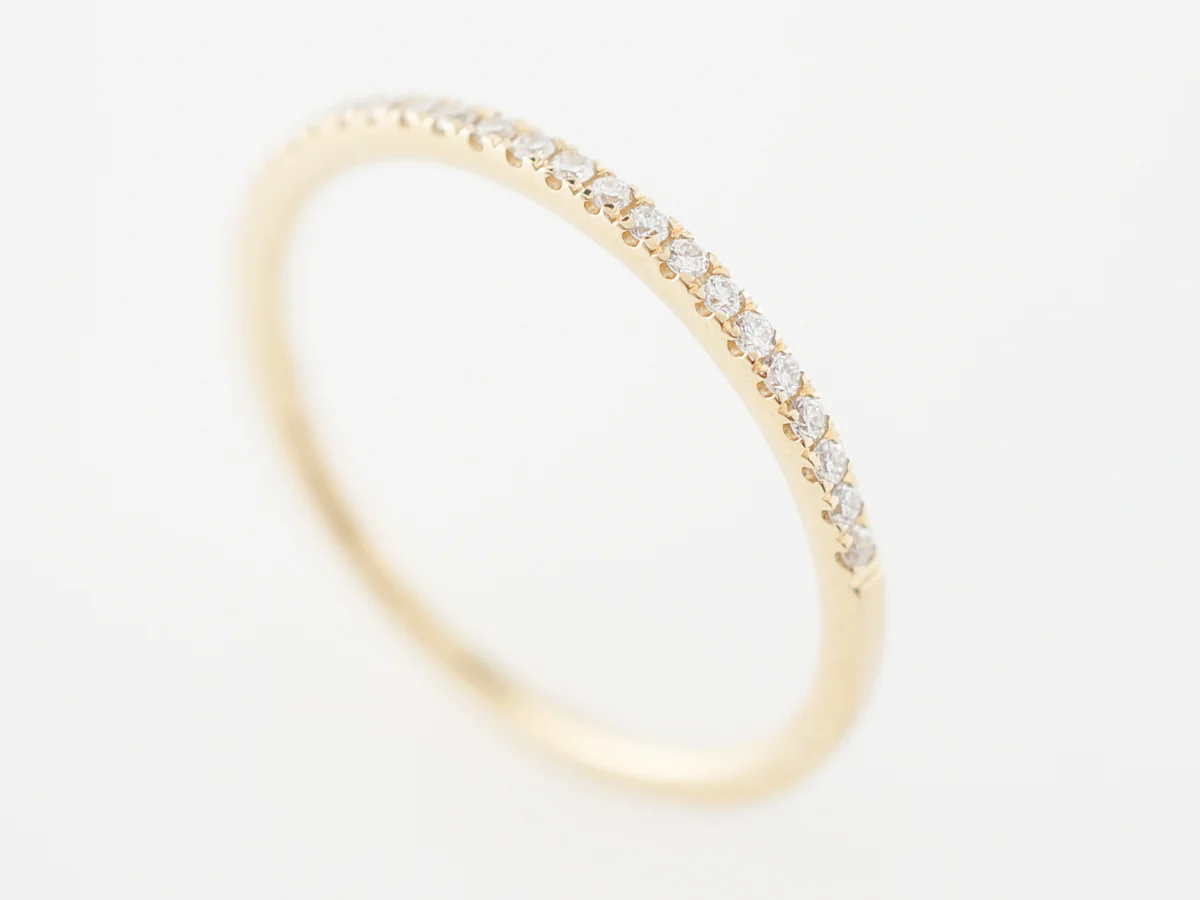 Petit Yellow Gold Wedding Band w/ Diamonds 14k - Image 6