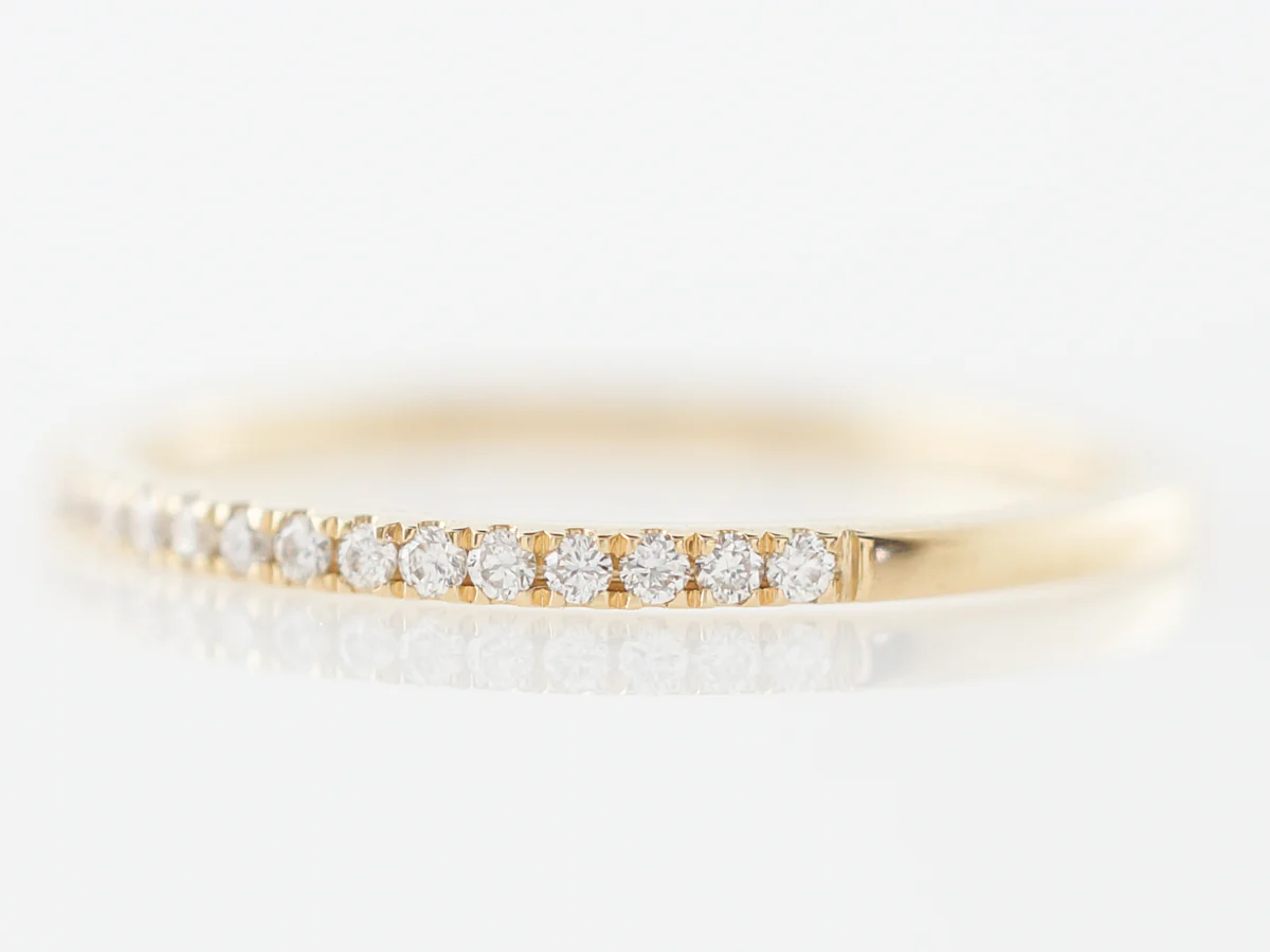 Petit Yellow Gold Wedding Band w/ Diamonds 14k - Image 2