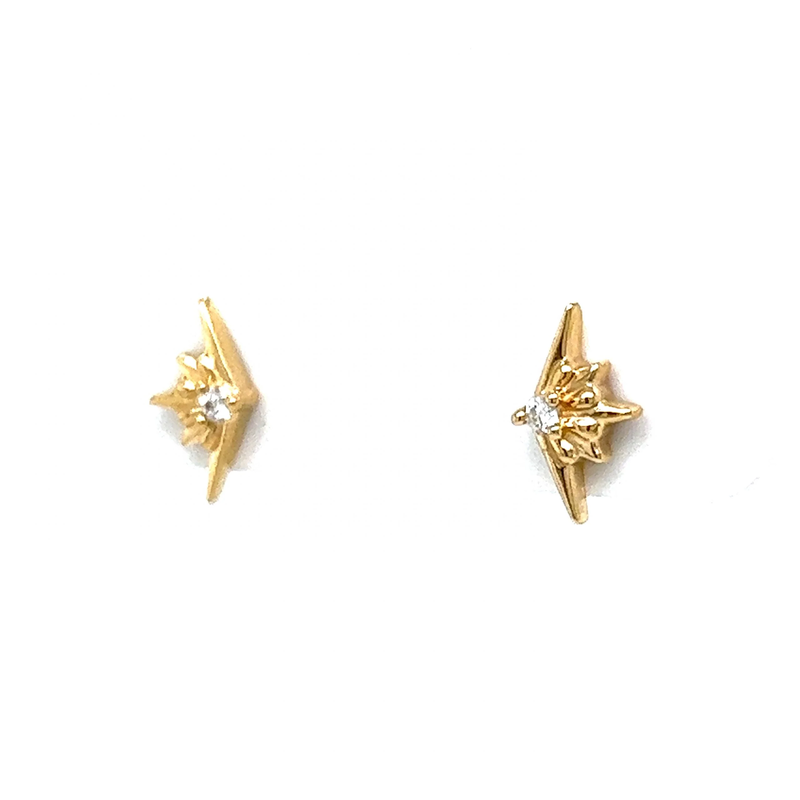 Petite Diamond Starburst Stud Earrings in 14k Yellow Gold - Image 2