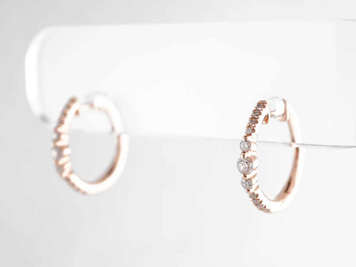 Petite Hoop Earrings w/ Round Brilliant Diamonds in Rose Gold - Image 2