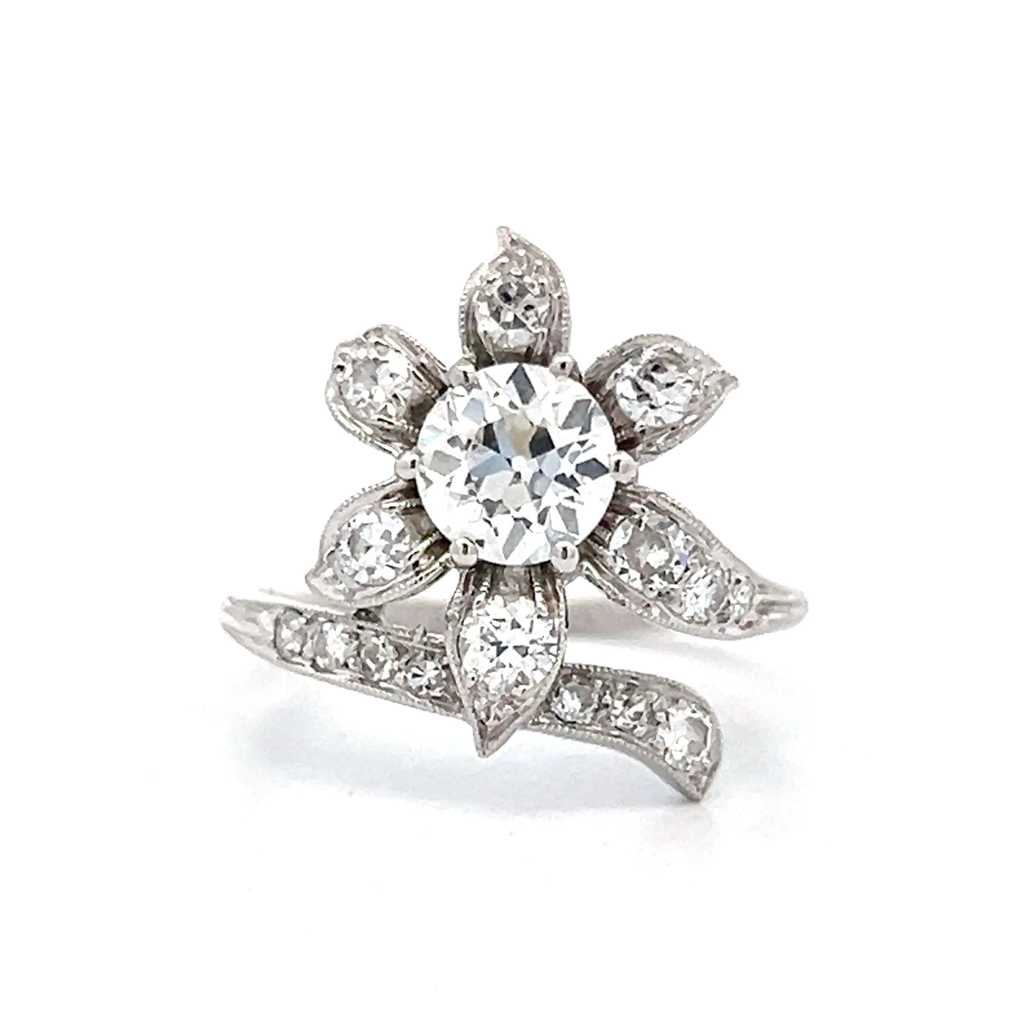 Petri Art Deco Flower Cocktail Ring in Platinum