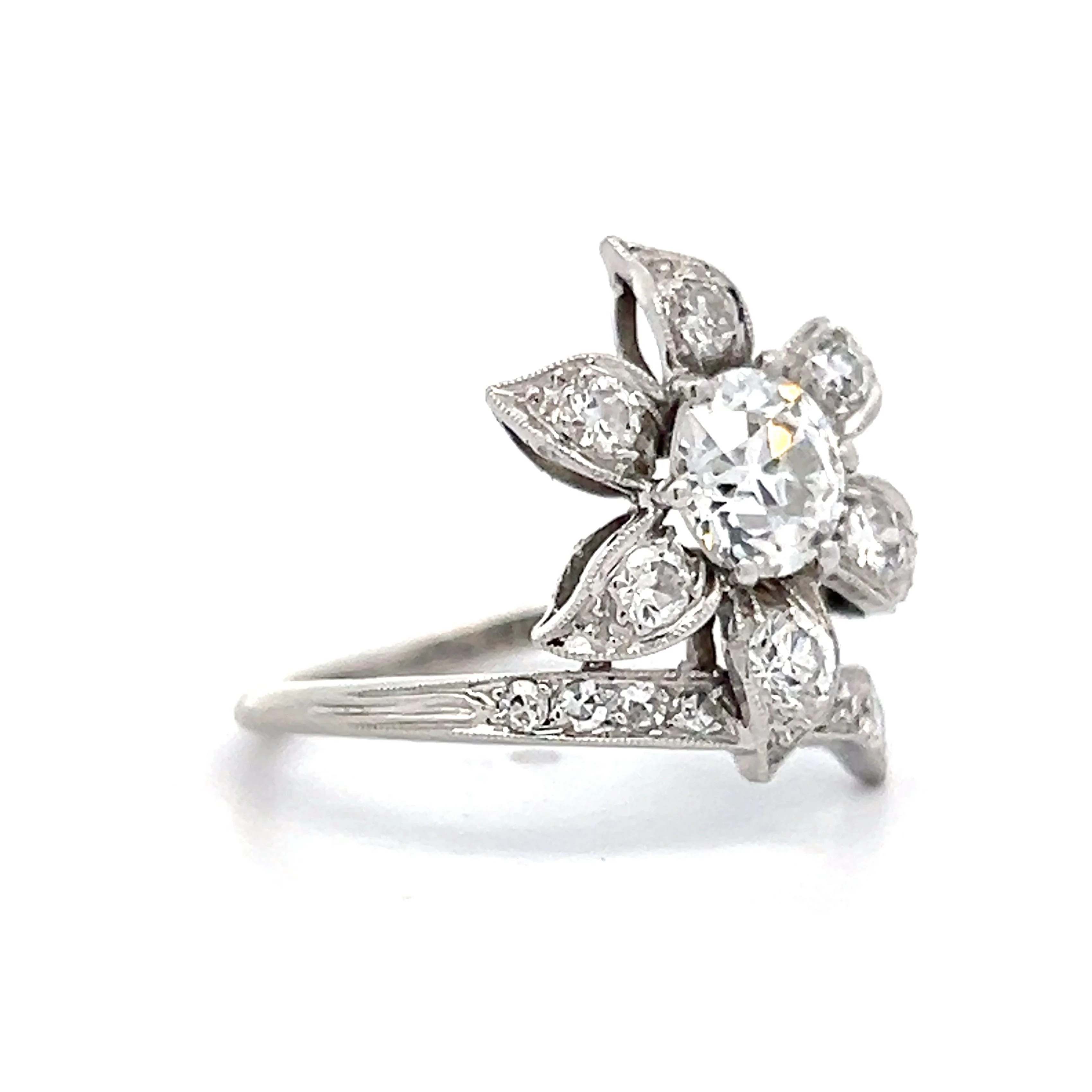 Petri Art Deco Flower Cocktail Ring in Platinum - Image 3
