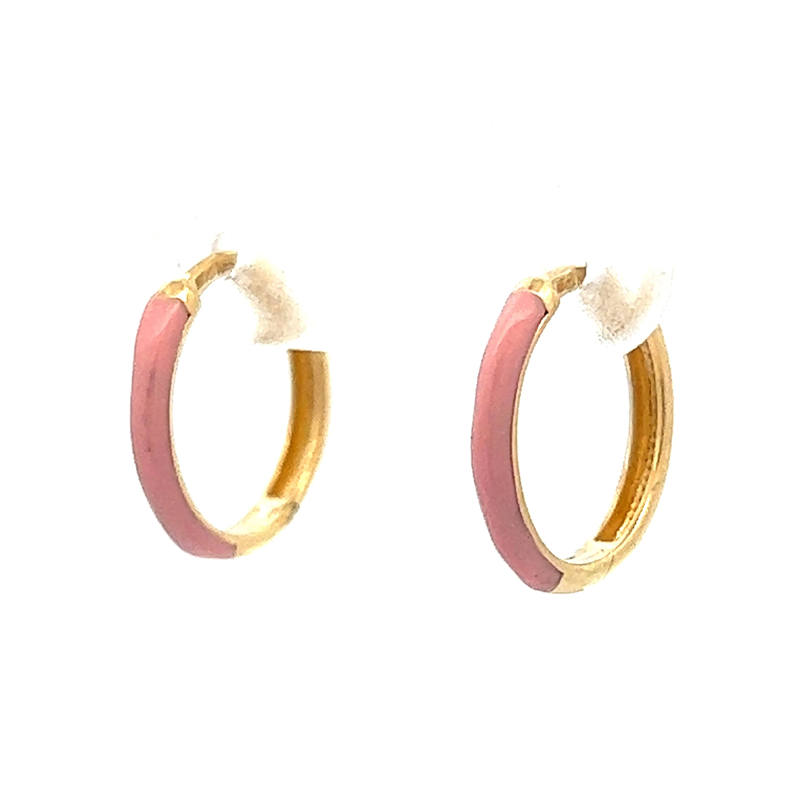 Pink Enamel Hoop Earrings in 14k Yellow Gold - Image 2