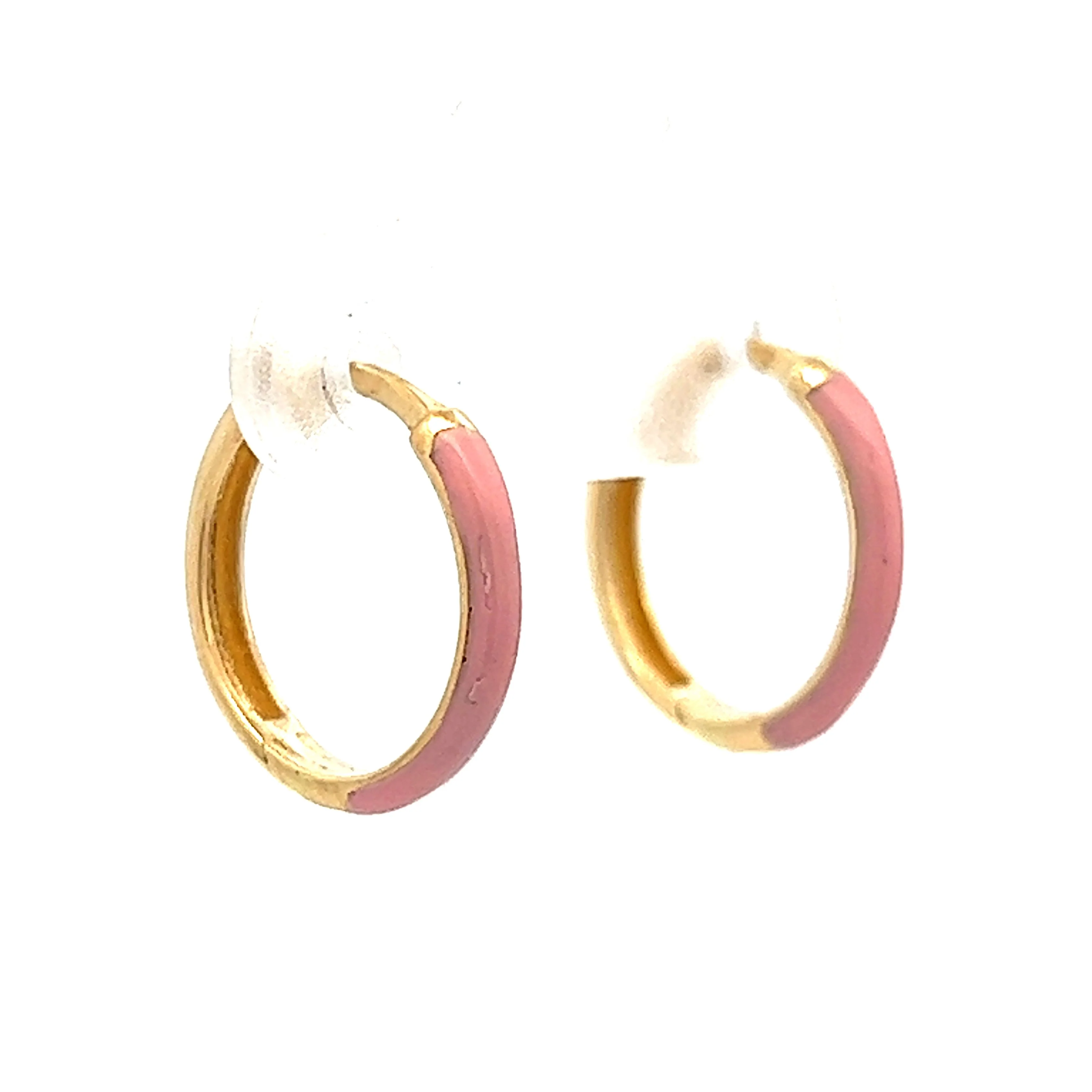 Pink Enamel Hoop Earrings in 14k Yellow Gold - Image 3