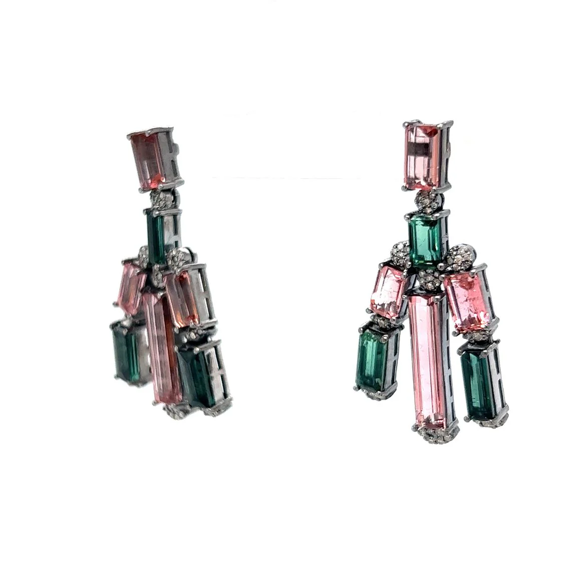 Pink & Green Tourmaline Drop Earrings in Sterling Silver - Image 2