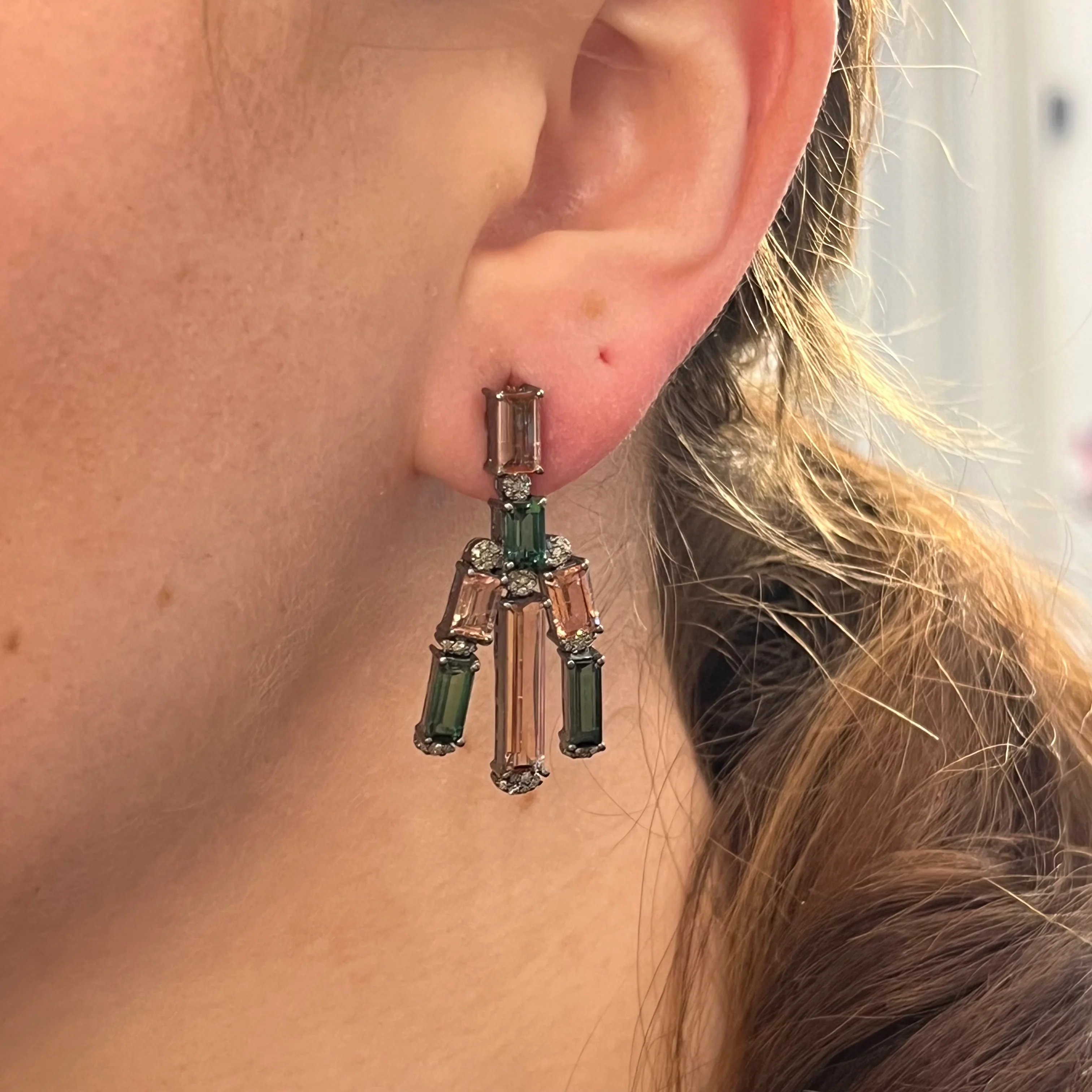 Pink & Green Tourmaline Drop Earrings in Sterling Silver - Image 4